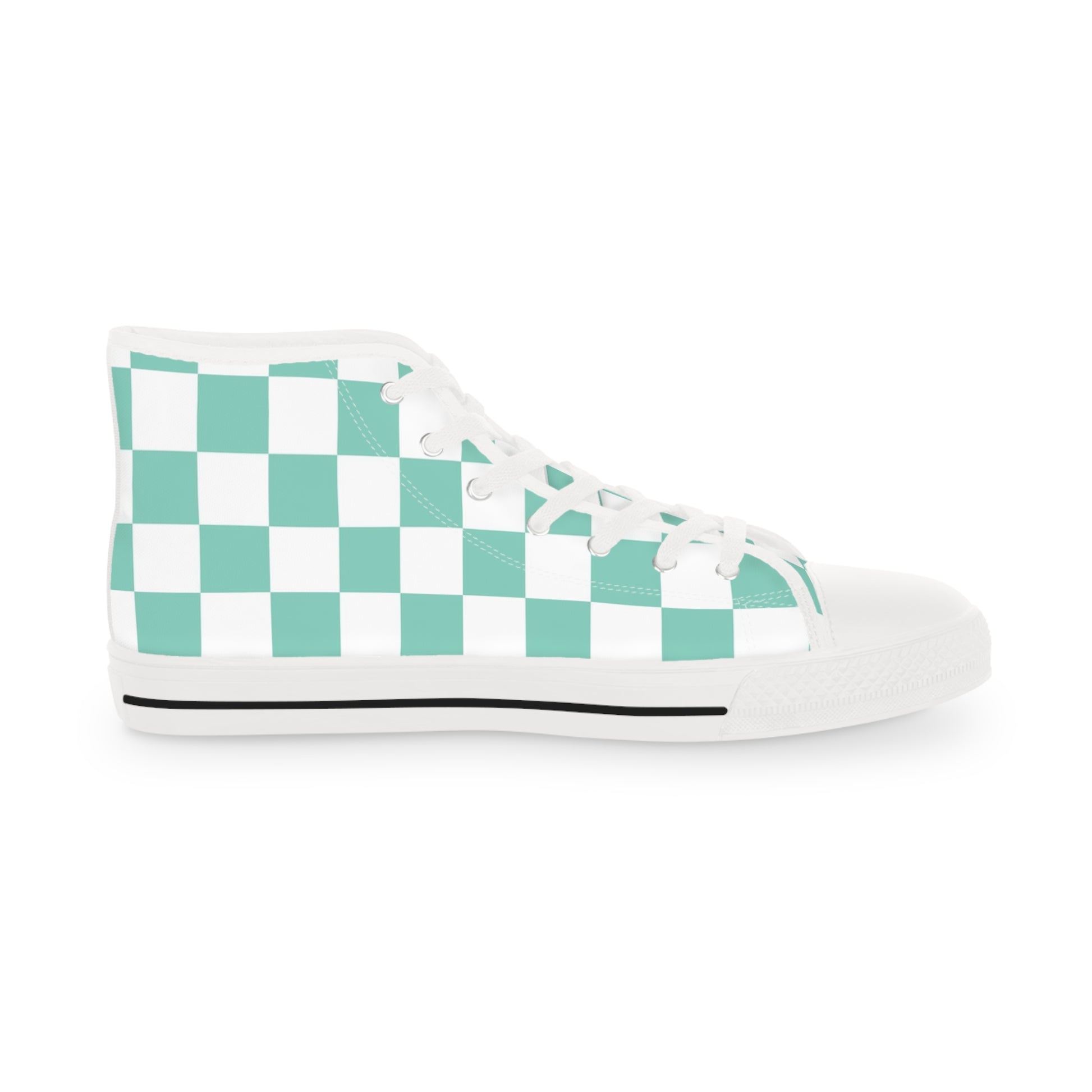 Checkerboard Light Green Men's High Top Sneakers, Artsulli - Art is Long, Life is Short, Shoes, , , , , , , 