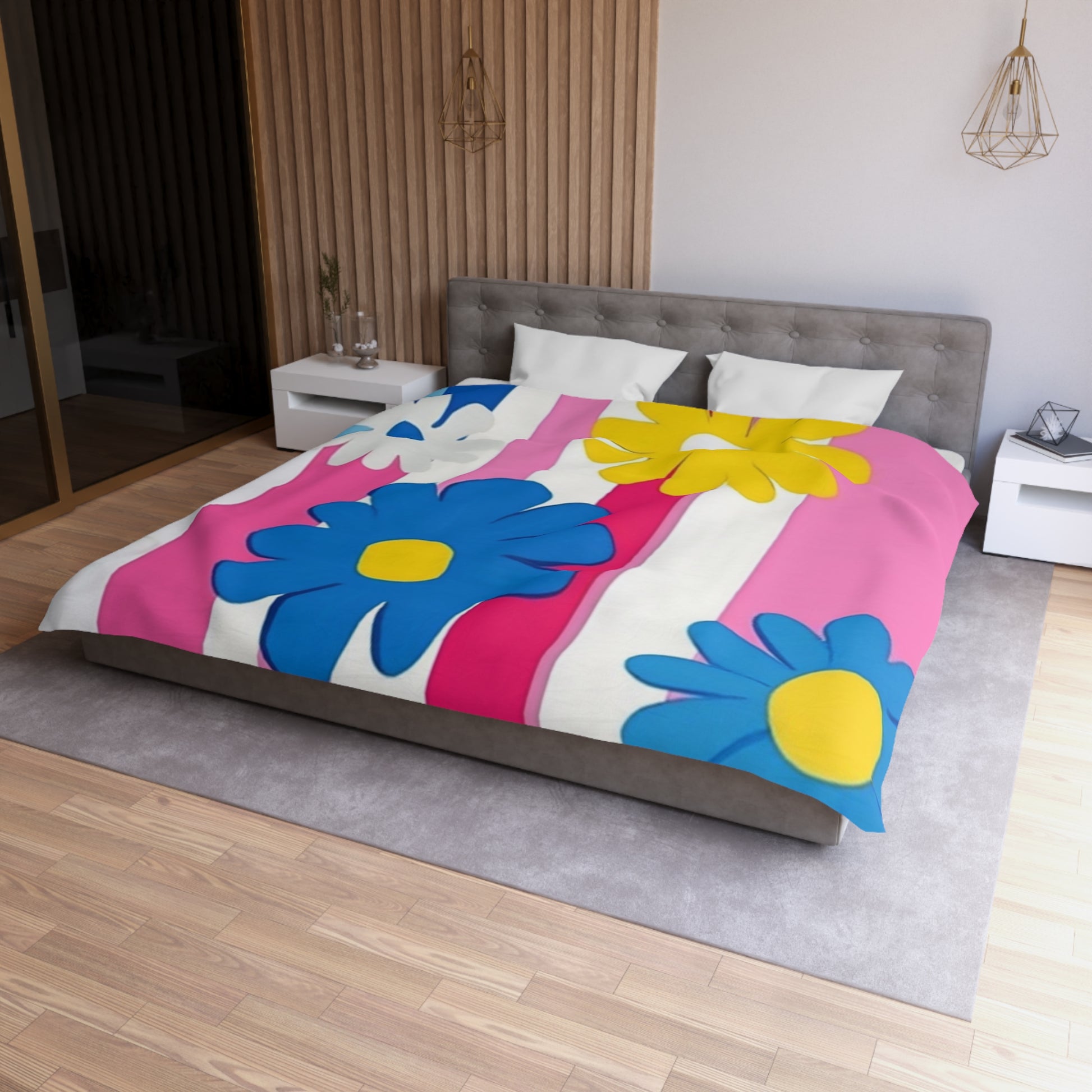 Flowers x Stripes Multi-Color Microfiber Duvet Cover, Artsulli - Art is Long, Life is Short, Home Decor, , , , , , , 