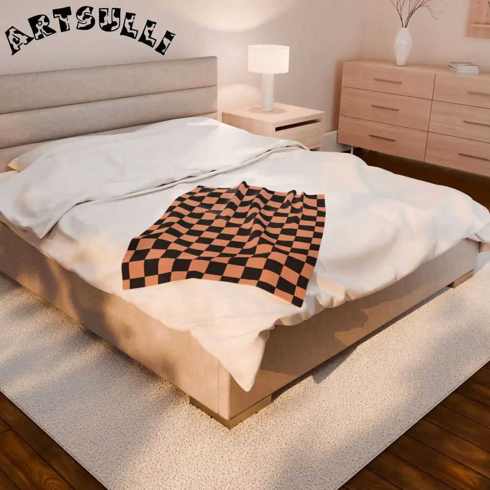 JAKKOUTTHEBXX Checkerboard Soft Orange and Black Velveteen Plush
