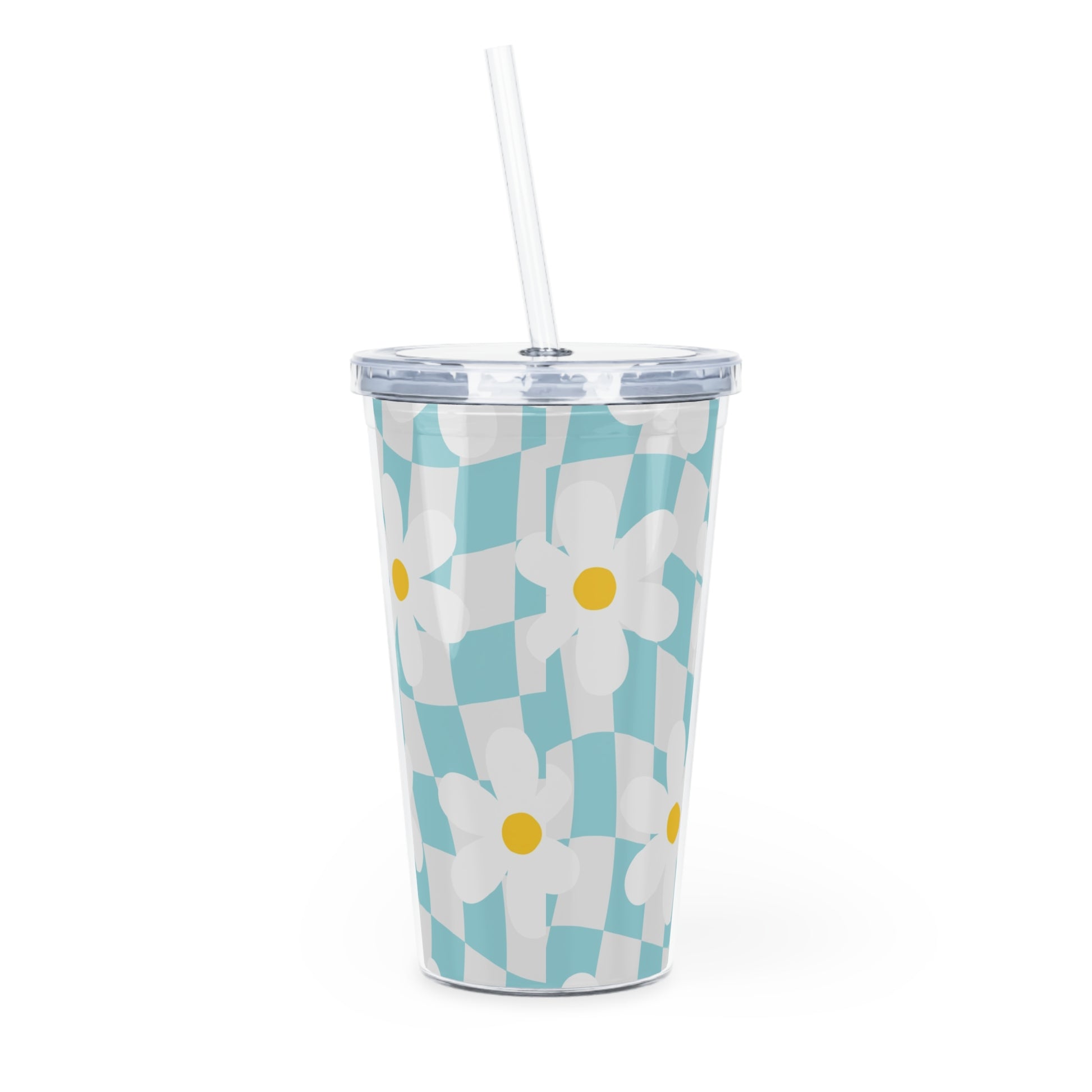 Trippy Check Garden Plastic Tumbler with Straw, Artsulli - Art is Long, Life is Short, Mug, , , , , , , 