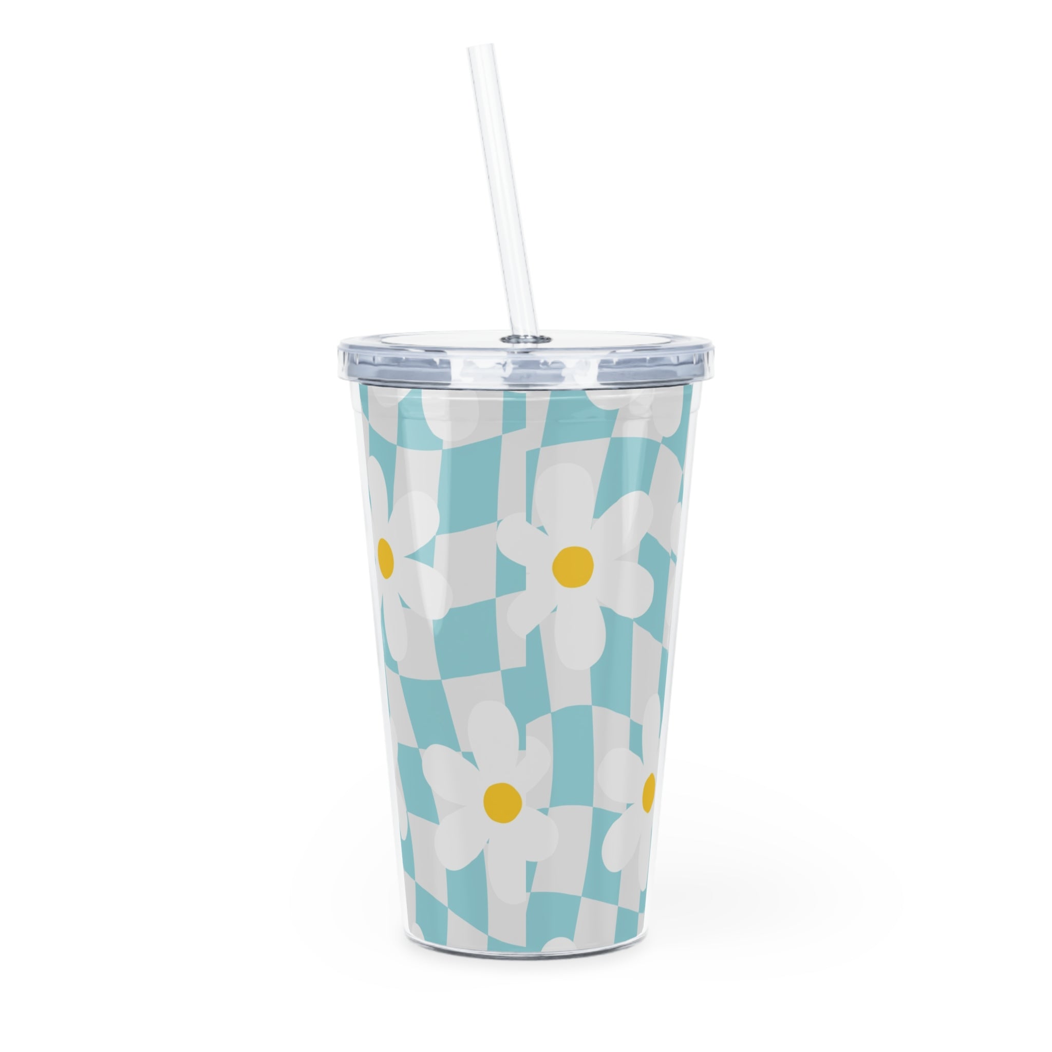Trippy Check Garden Plastic Tumbler with Straw, Artsulli - Art is Long, Life is Short, Mug, , , , , , , 