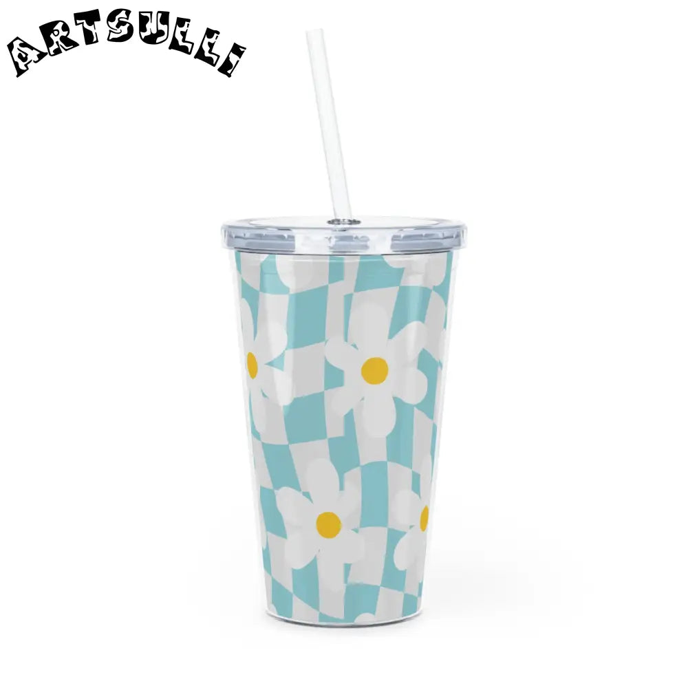 JAKKOUTTHEBXX Trippy Check Garden Plastic Tumbler with Straw