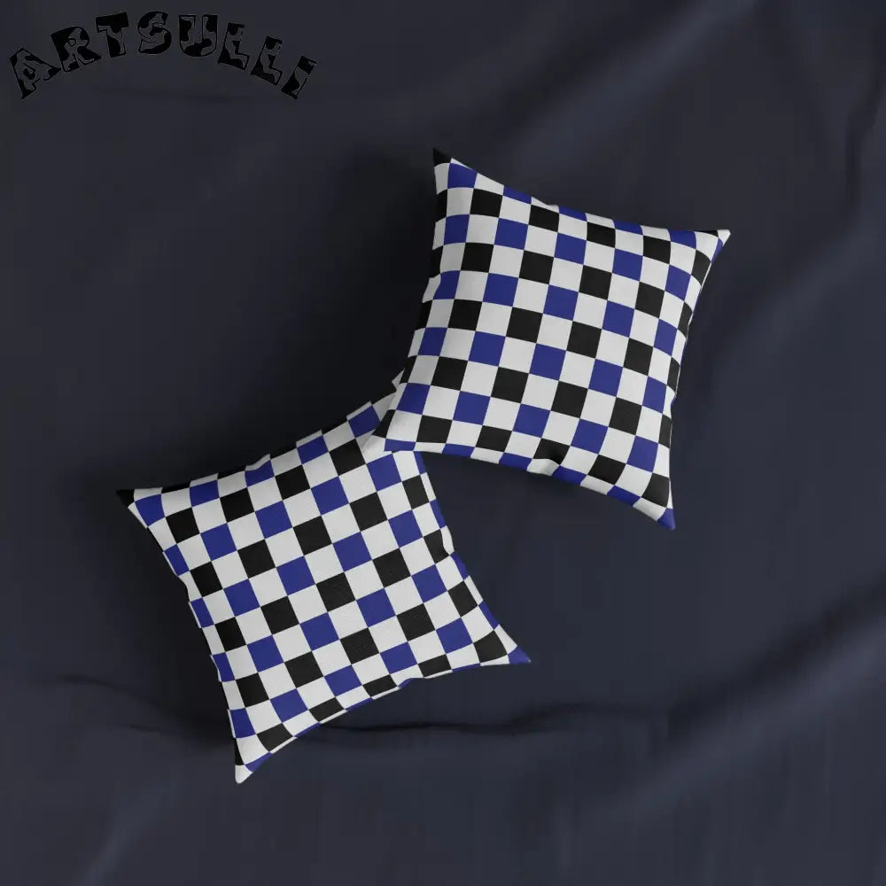 JAKKOUTTHEBXX Checkerboard Blue White and Black Square Pillow