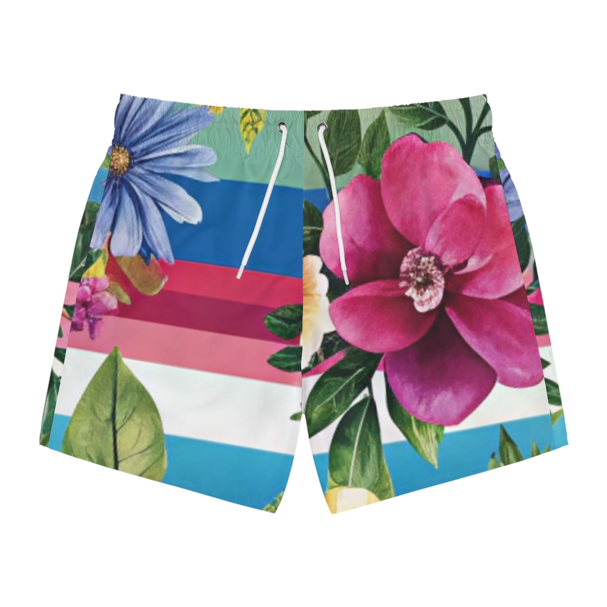 Floral Stripe 4K Swim Trunks (AOP), Artsulli - Art is Long, Life is Short, All Over Prints, Size, XS, Color, Seam thread color automatically matched to design, , , 19880814238189116220