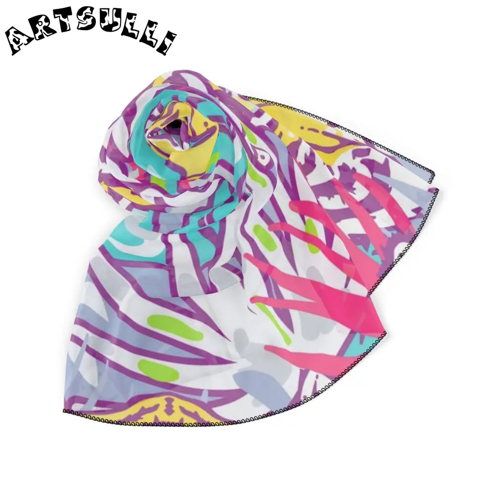 JAKKOUTTHEBXX Tropical Floral Tigers Torquise and Purple Poly Scarf