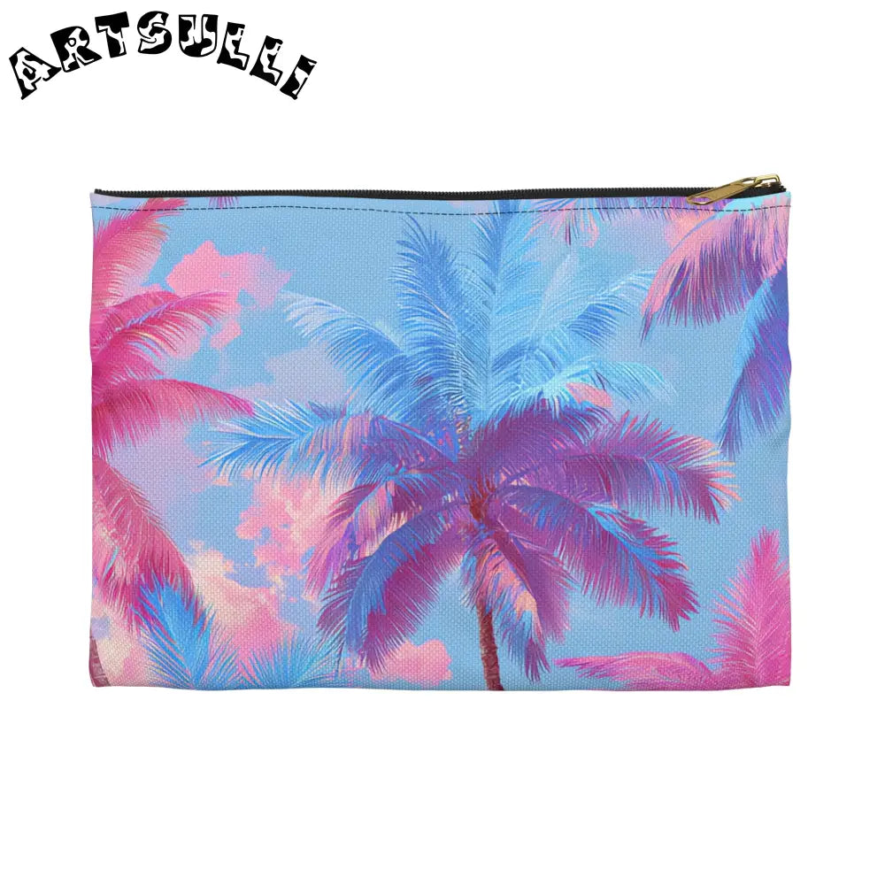 JAKKOUTTHEBXX Ethereal Pastel Palms II Blue and Pink Accessory Pouch