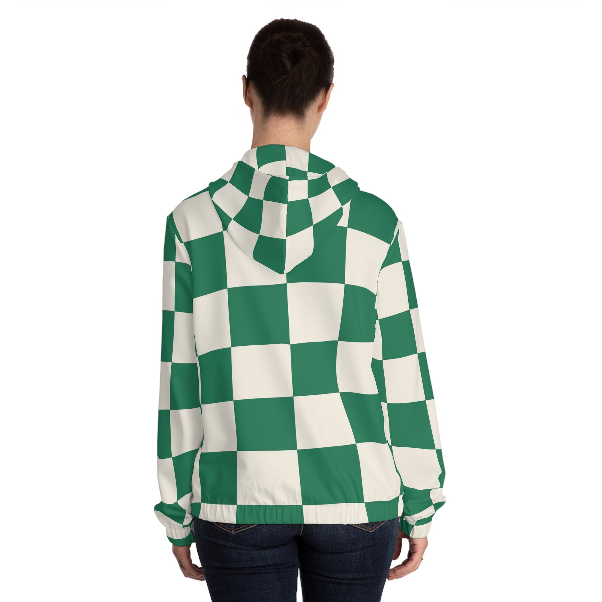Checkerboard Dark Green Women’s Full-Zip Hoodie (AOP), Artsulli - Art is Long, Life is Short, All Over Prints, , , , , , , 