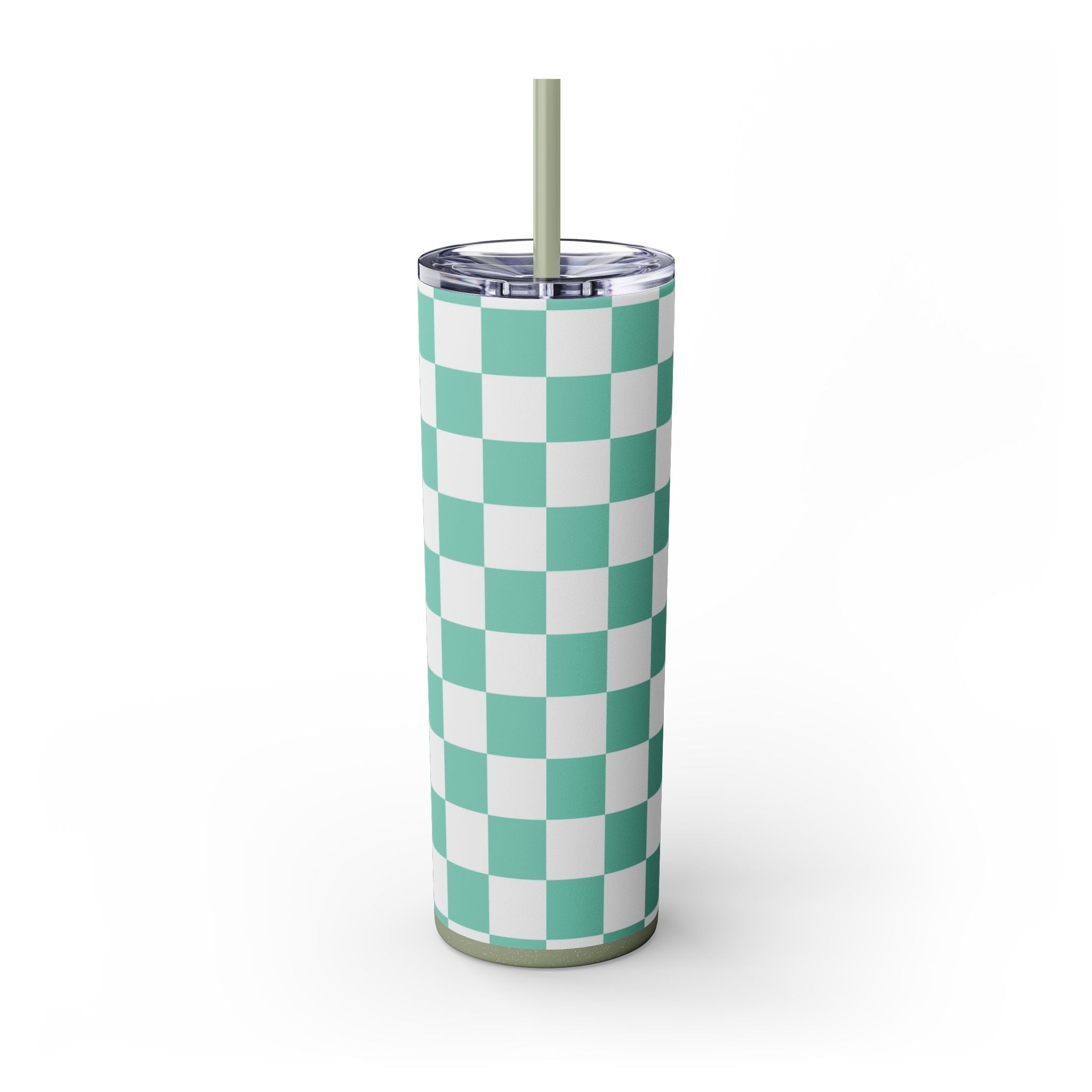 Checkerboard Light Green Skinny Tumbler with Straw, 20oz, Artsulli - Art is Long, Life is Short, Mug, , , , , , , 
