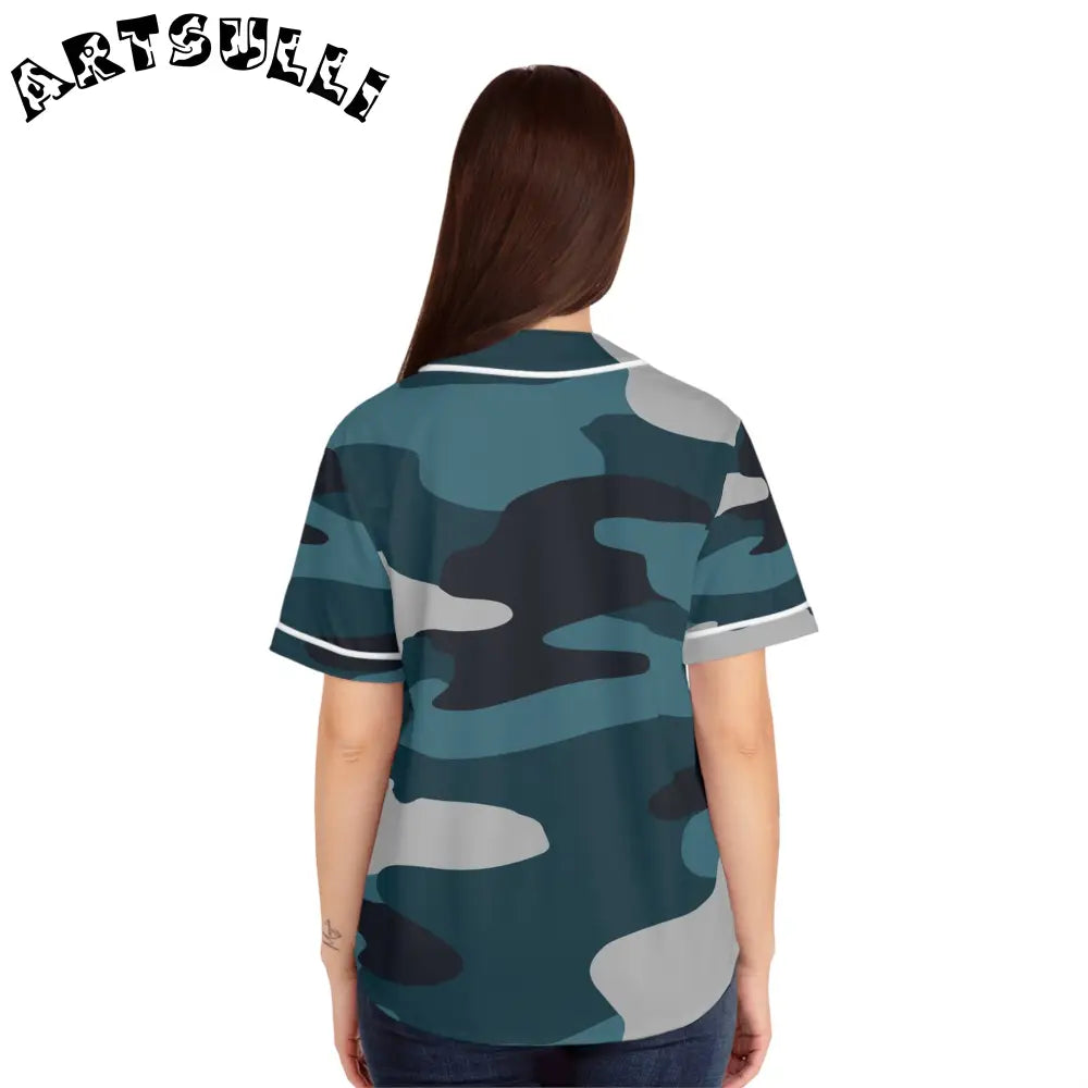 JAKKOUTTHEBXX Blue Camouflage Women’s Baseball Jersey (AOP)