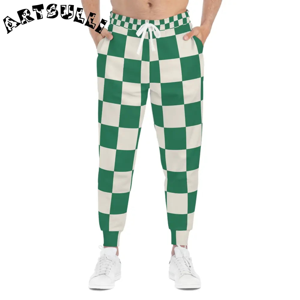 JAKKOUTTHEBXX Checkerboard Dark Green Athletic Joggers (AOP)