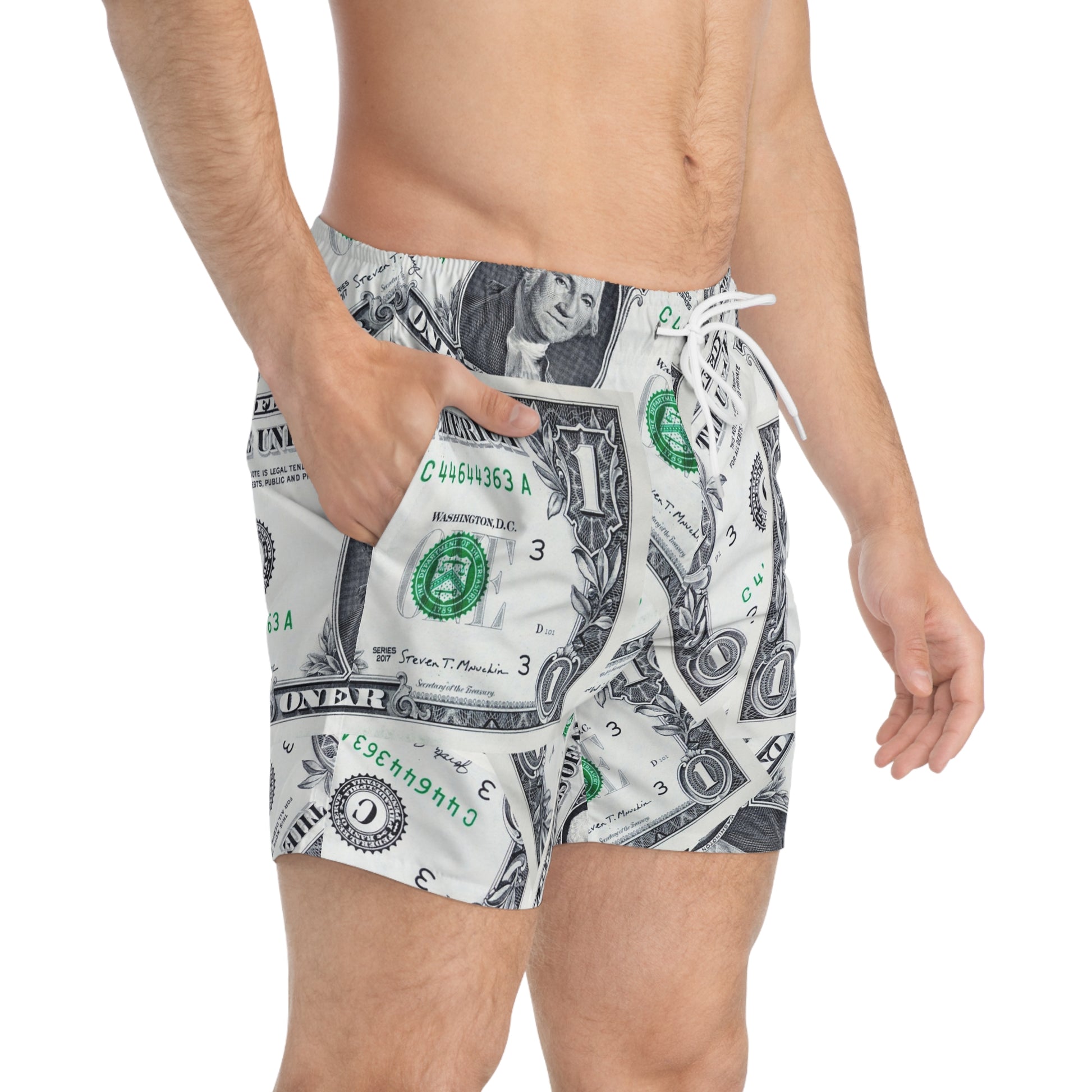 Money Collage Swim Trunks (AOP), Artsulli - Art is Long, Life is Short, All Over Prints, , , , , , , 