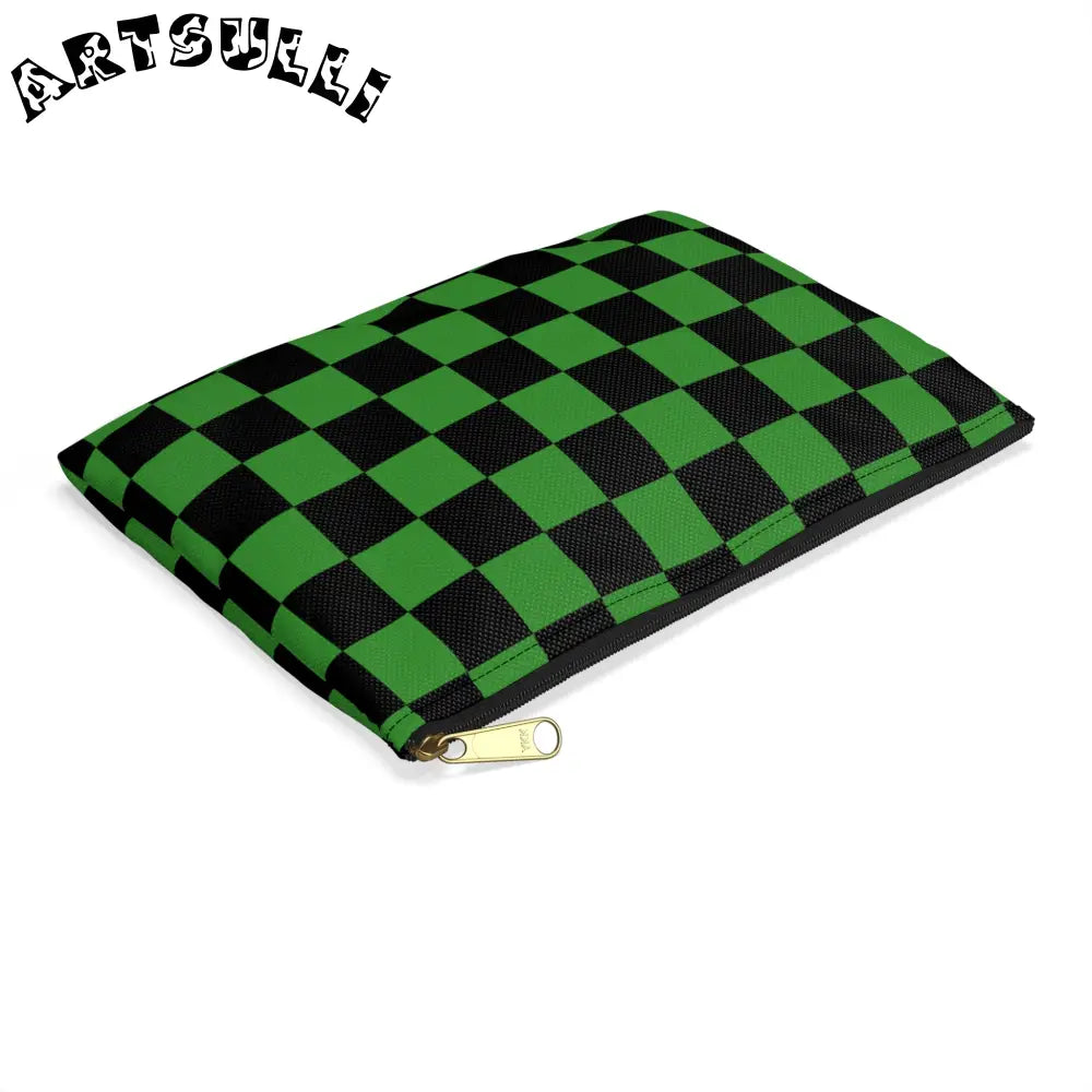 JAKKOUTTHEBXX Checkerboard Green and Black Accessory Pouch