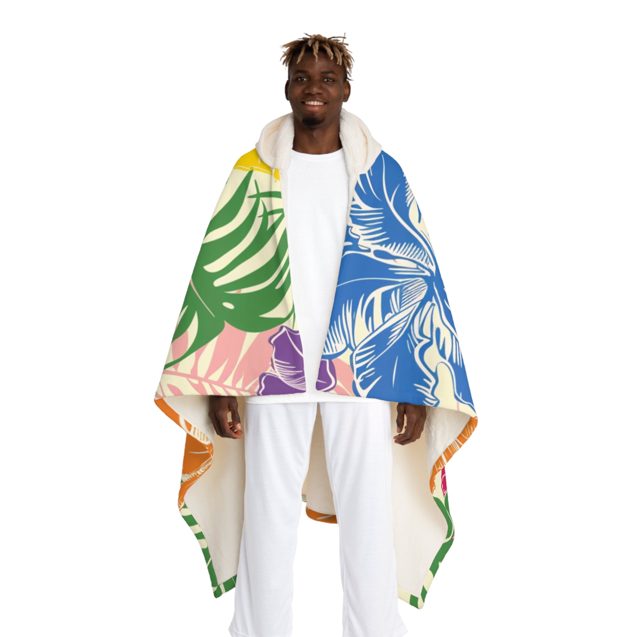 Blooming Tropical Flowers Hooded Sherpa Fleece Blanket, Artsulli - Art is Long, Life is Short, All Over Prints, Size, One size, Color, Cream, , , 19145951290450199910