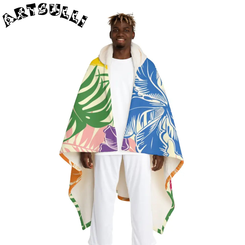 Blooming Tropical Flowers Hooded Sherpa Fleece Blanket, Artsulli - Art is Long, Life is Short, All Over Prints, Size, One size, Color, Cream, , , 19145951290450199910
