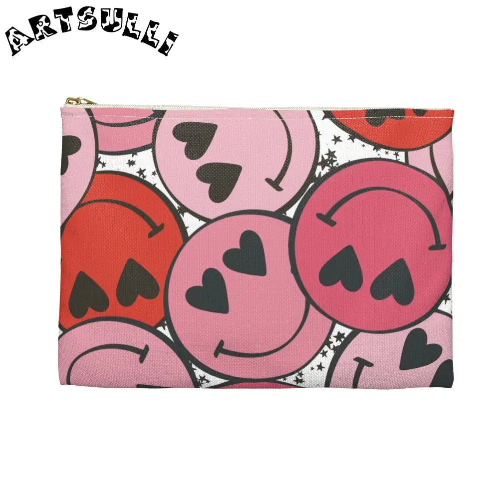 JAKKOUTTHEBXX Smiley Face x Heart Eyes Pink and Red Accessory Pouch