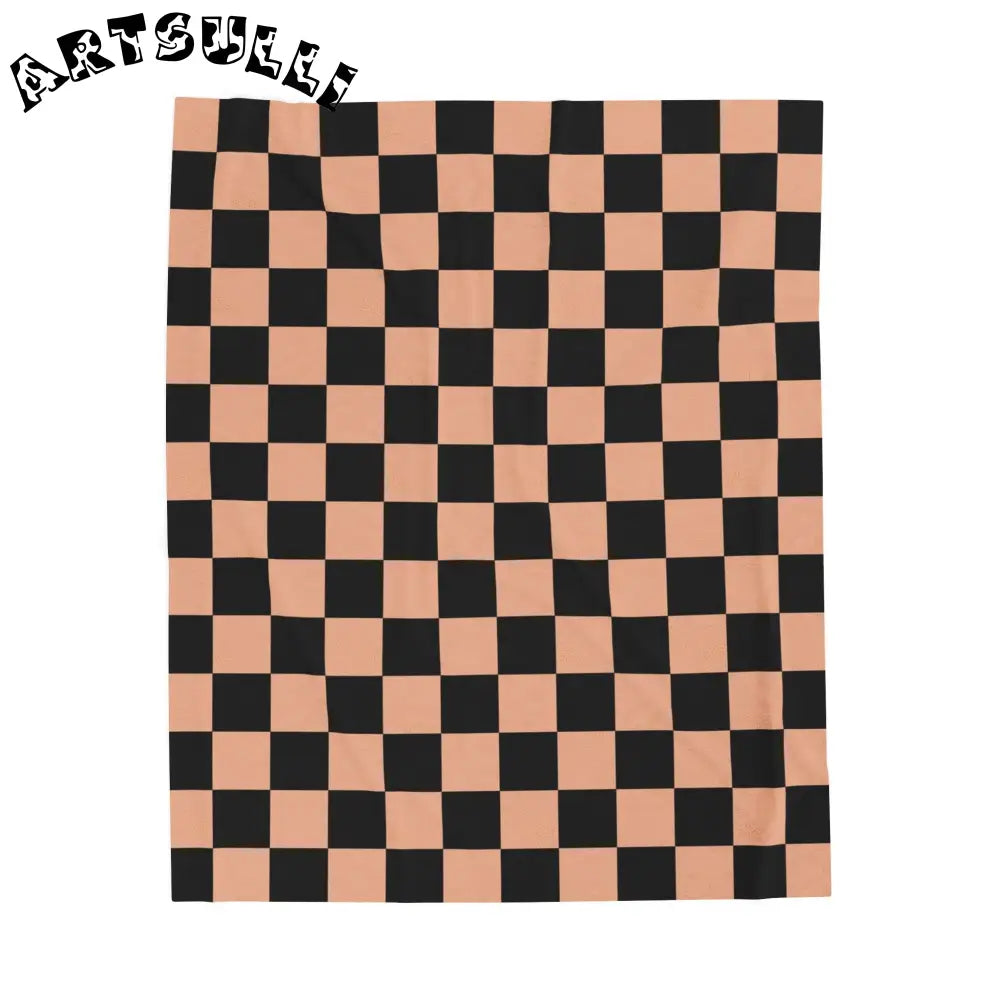 JAKKOUTTHEBXX Checkerboard Soft Orange and Black Velveteen Plush
