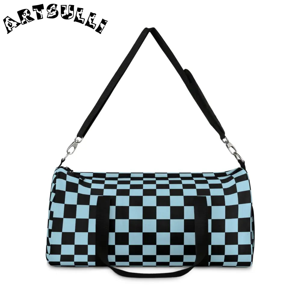 JAKKOUTTHEBXX Checkerboard II Black and Blue Duffel Bag