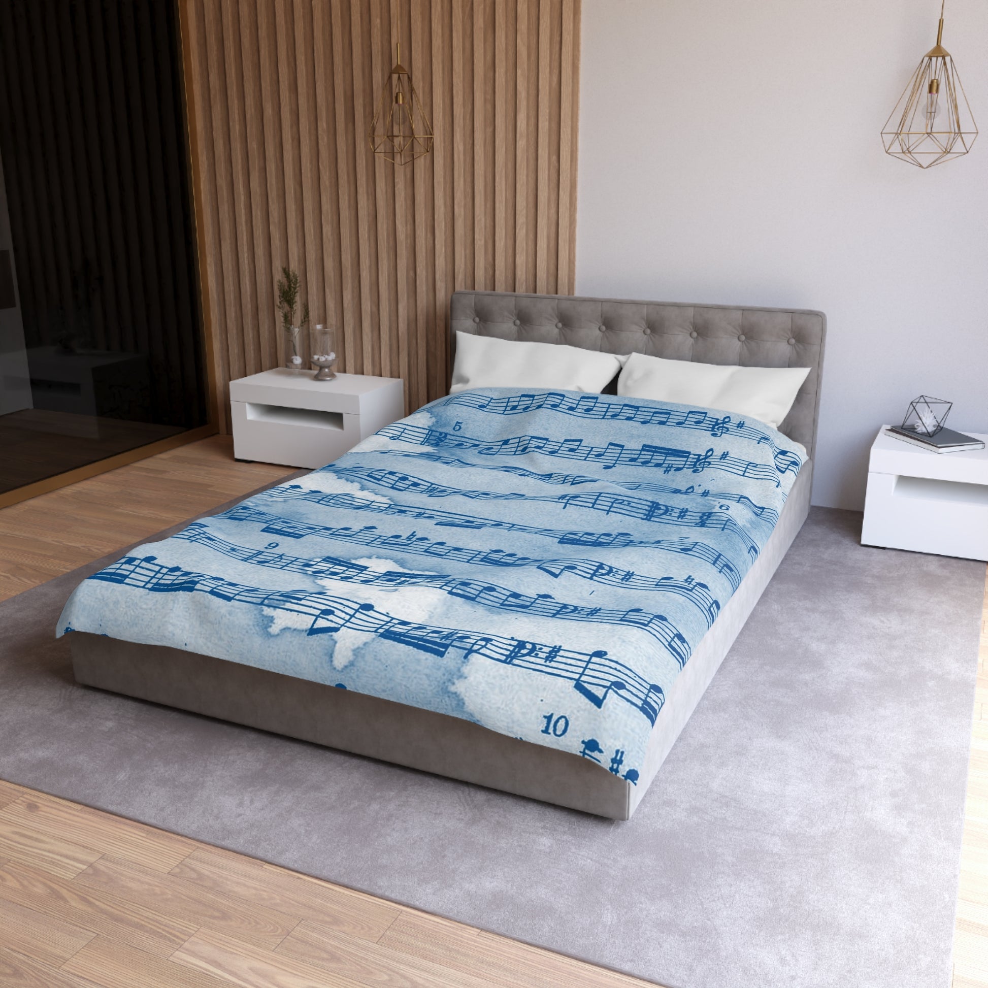 Drip Spill Type Beat Sheet Music Blue Microfiber Duvet Cover, Artsulli - Art is Long, Life is Short, Home Decor, , , , , , , 