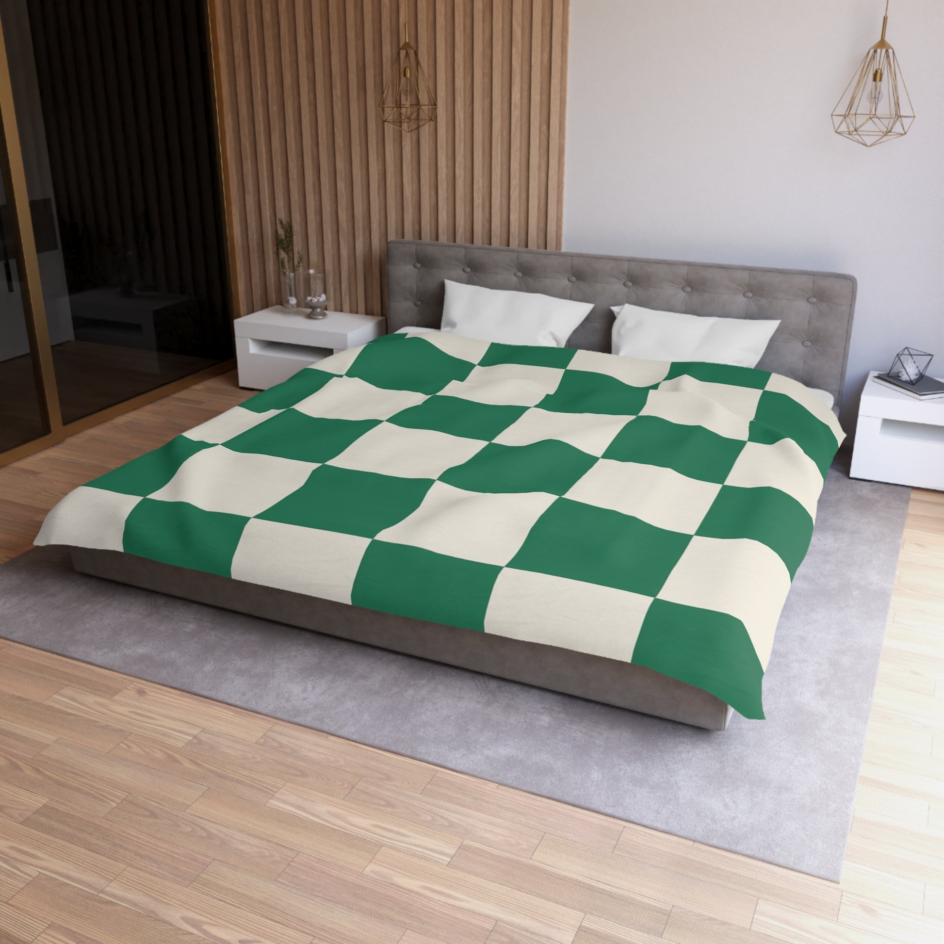 Checkerboard Dark Green Microfiber Duvet Cover, Artsulli - Art is Long, Life is Short, Home Decor, , , , , , , 