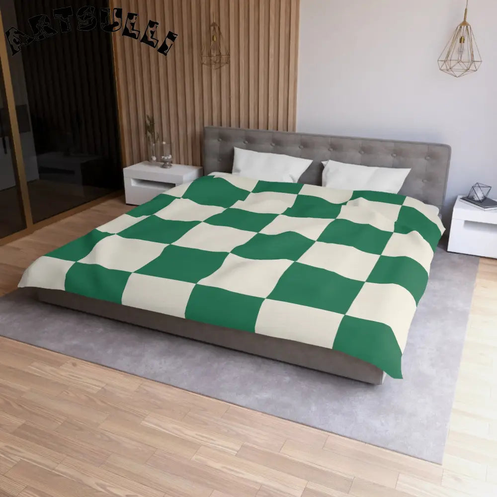 JAKKOUTTHEBXX Checkerboard Dark Green Microfiber Duvet Cover