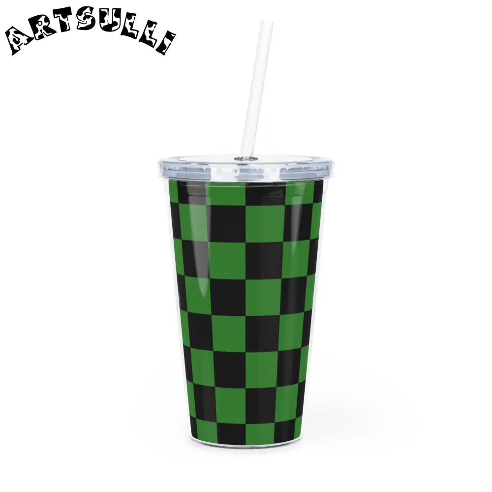 JAKKOUTTHEBXX Checkerboard Green and Black Plastic Tumbler