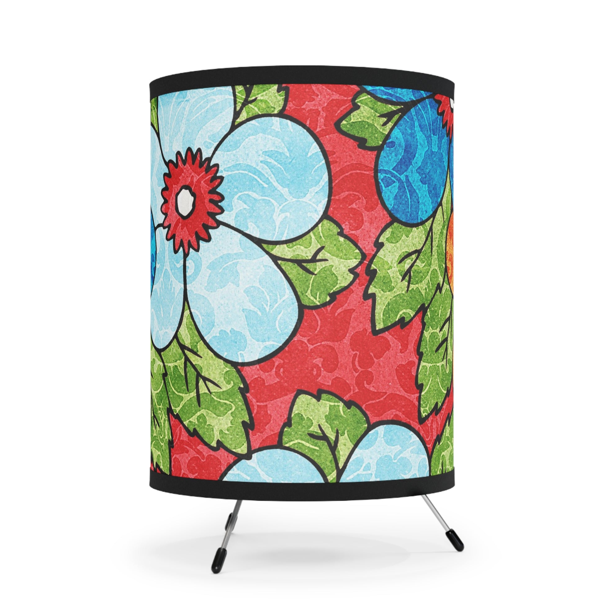 Groovy Red Floral Kl Tripod Lamp with High-Res Printed Shade, US\CA plug, Artsulli - Art is Long, Life is Short, Home Decor, , , , , , , 