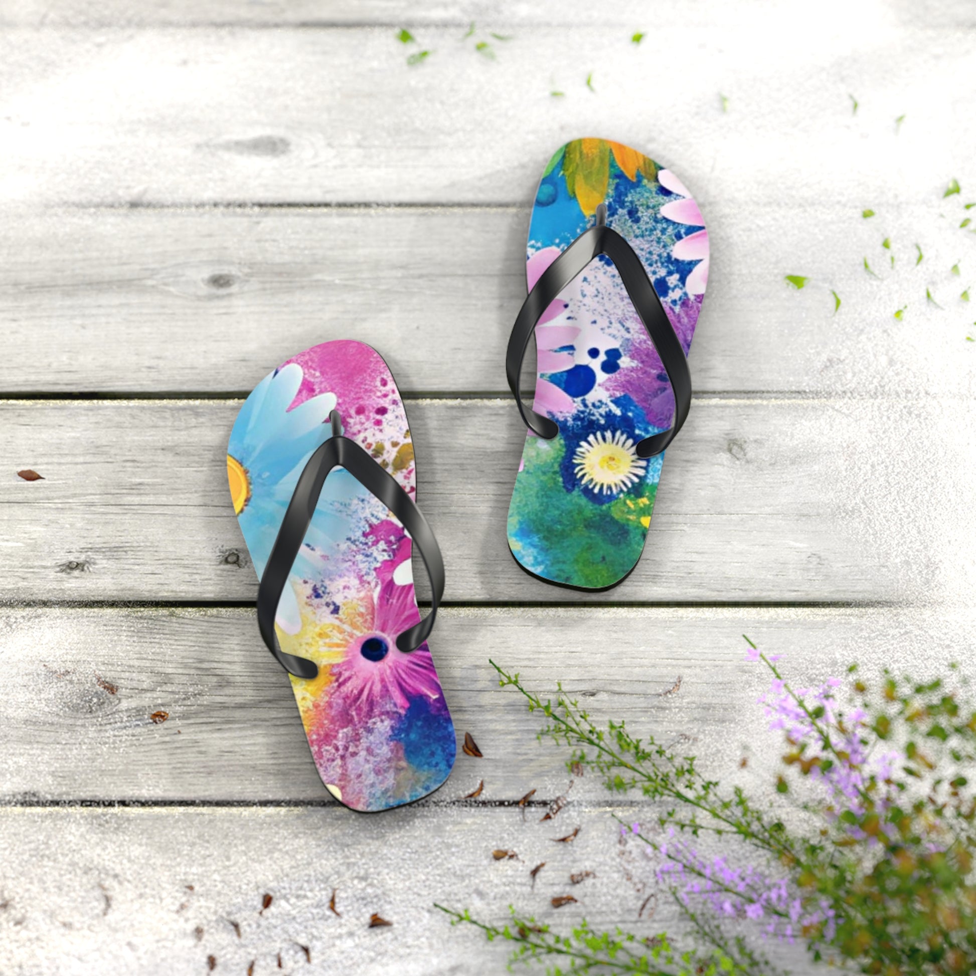 Magical Flower Explosion Multi-Color Flip Flops, Artsulli - Art is Long, Life is Short, Shoes, , , , , , , 