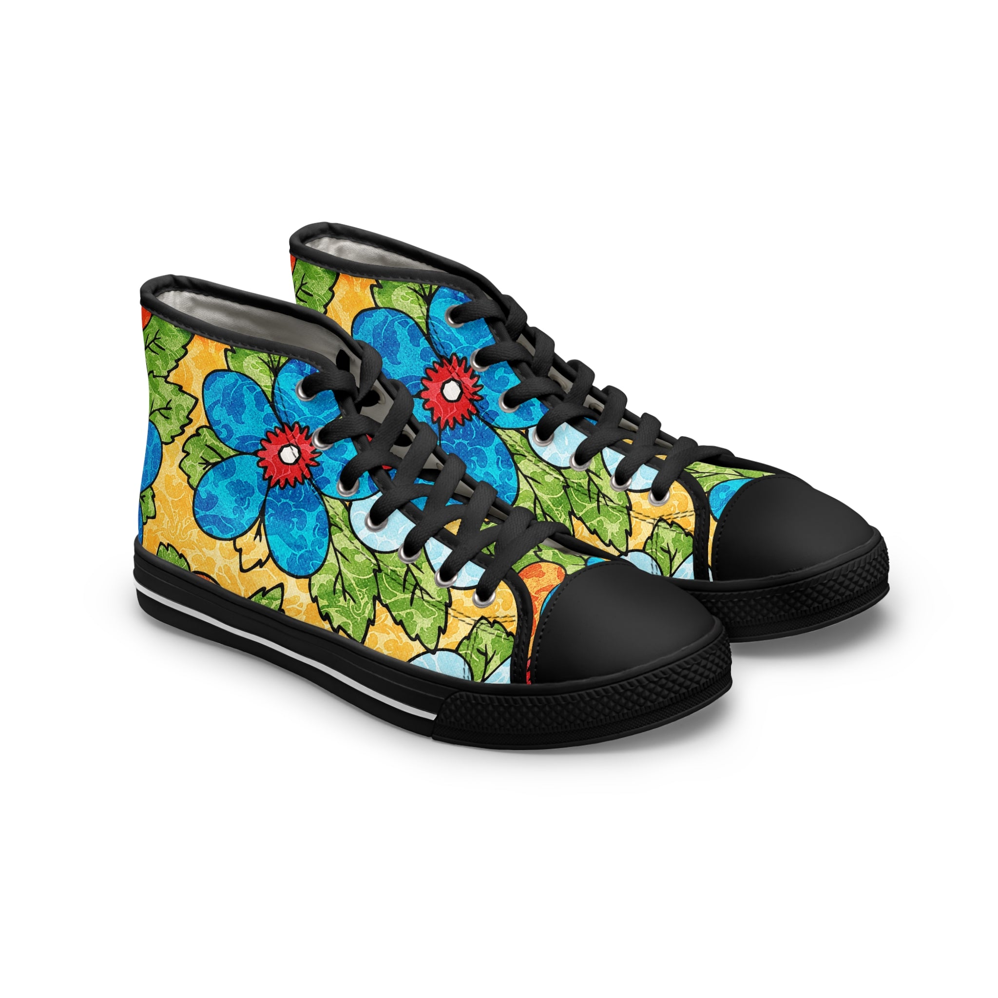 Groovy Yellow Floral Kl II Women's High Top Sneakers, Artsulli - Art is Long, Life is Short, Shoes, Size, US 5.5, Color, Black sole, , , 24233921110205128689