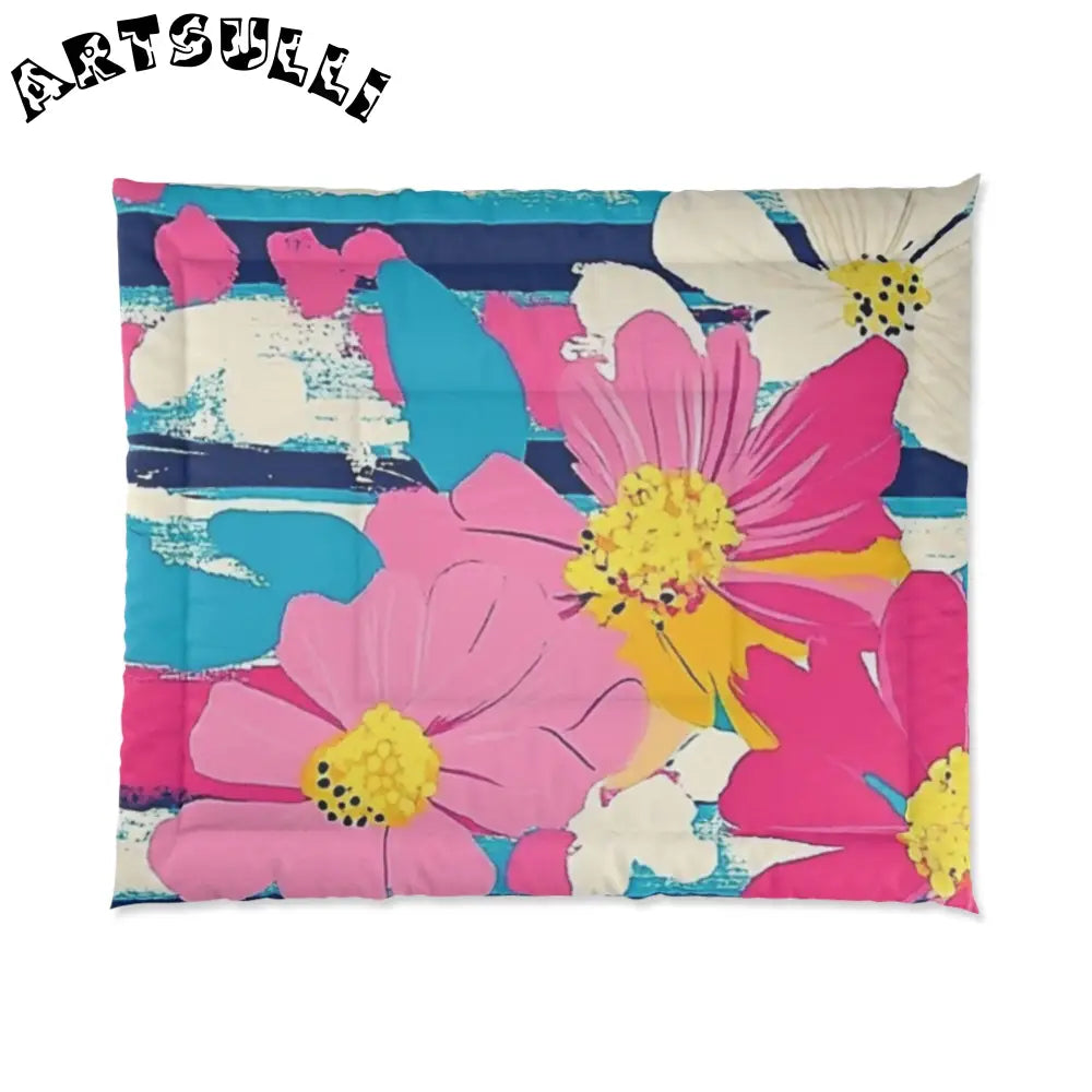 JAKKOUTTHEBXX Dayglo Floral Stripes Multi-Color Comforter