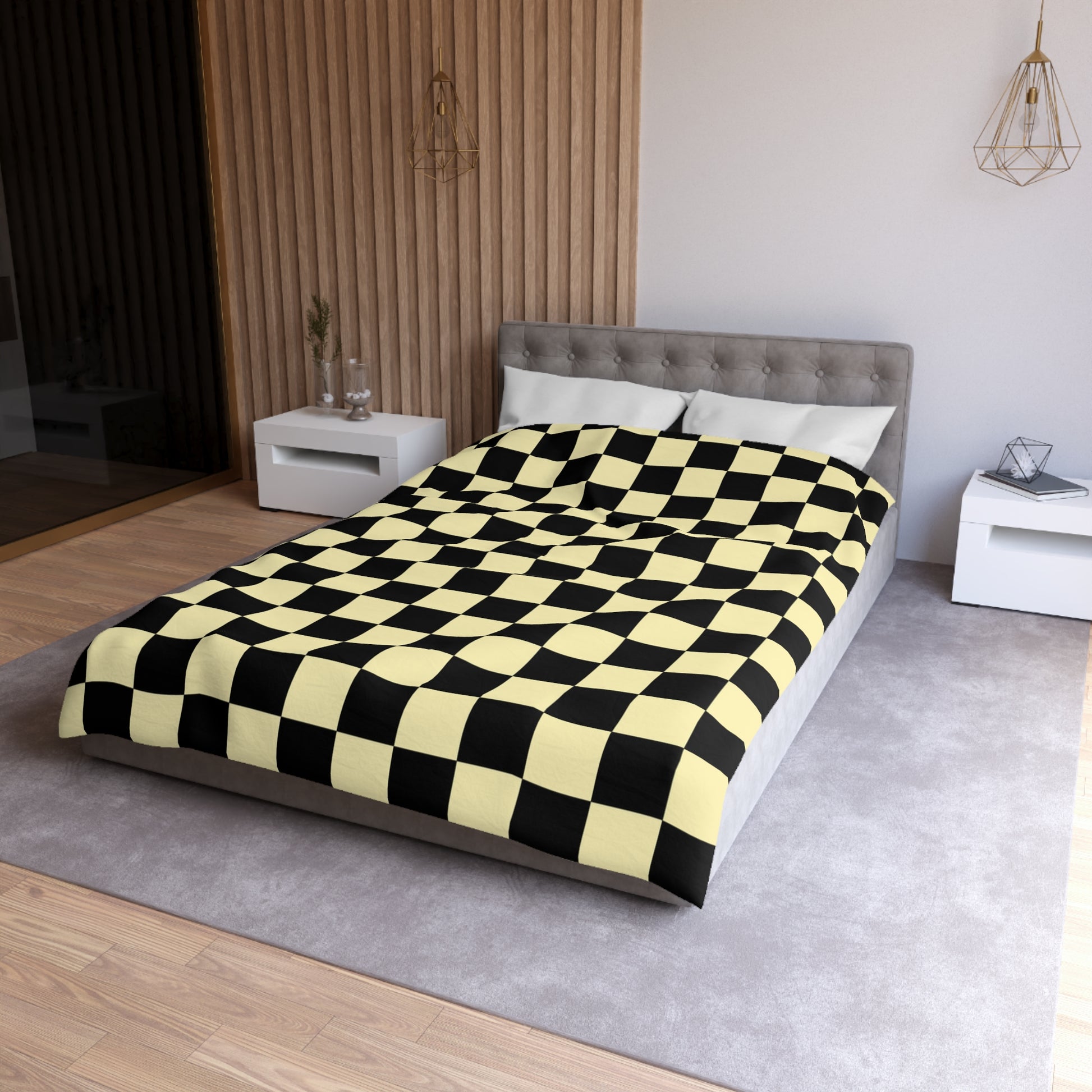 Checkerboard Black and Yellow Microfiber Duvet Cover, Artsulli - Art is Long, Life is Short, Home Decor, , , , , , , 