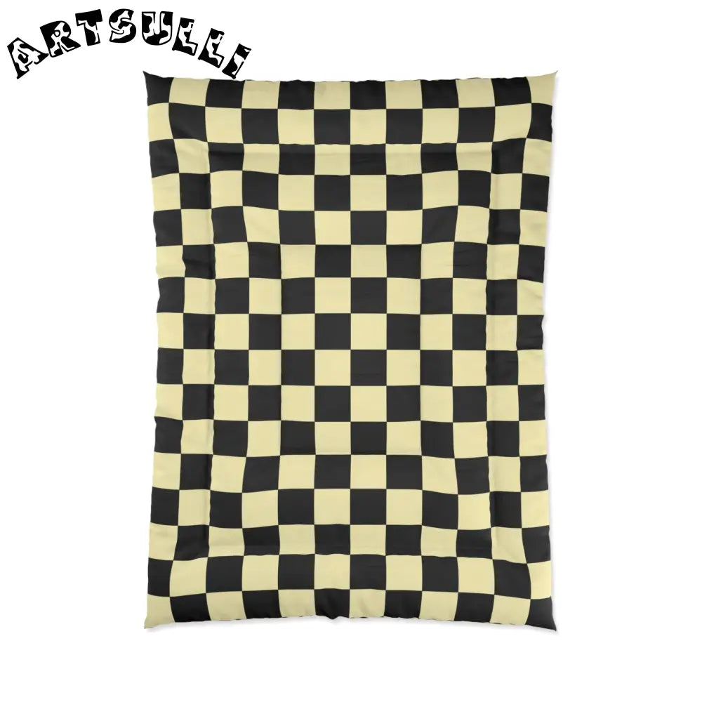 JAKKOUTTHEBXX Checkerboard Black and Yellow Comforter JAKKOUTTHEBXX