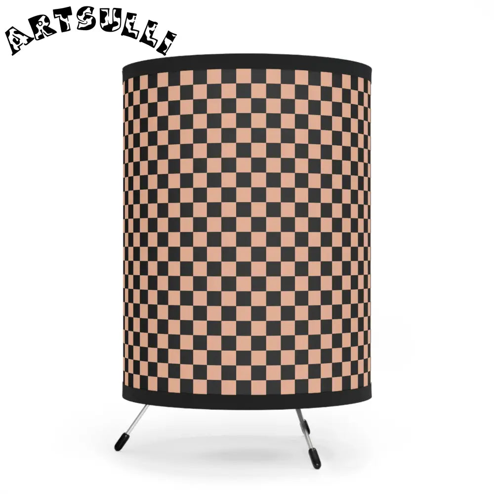 JAKKOUTTHEBXX Checkerboard Soft Orange and Black Tripod Lamp