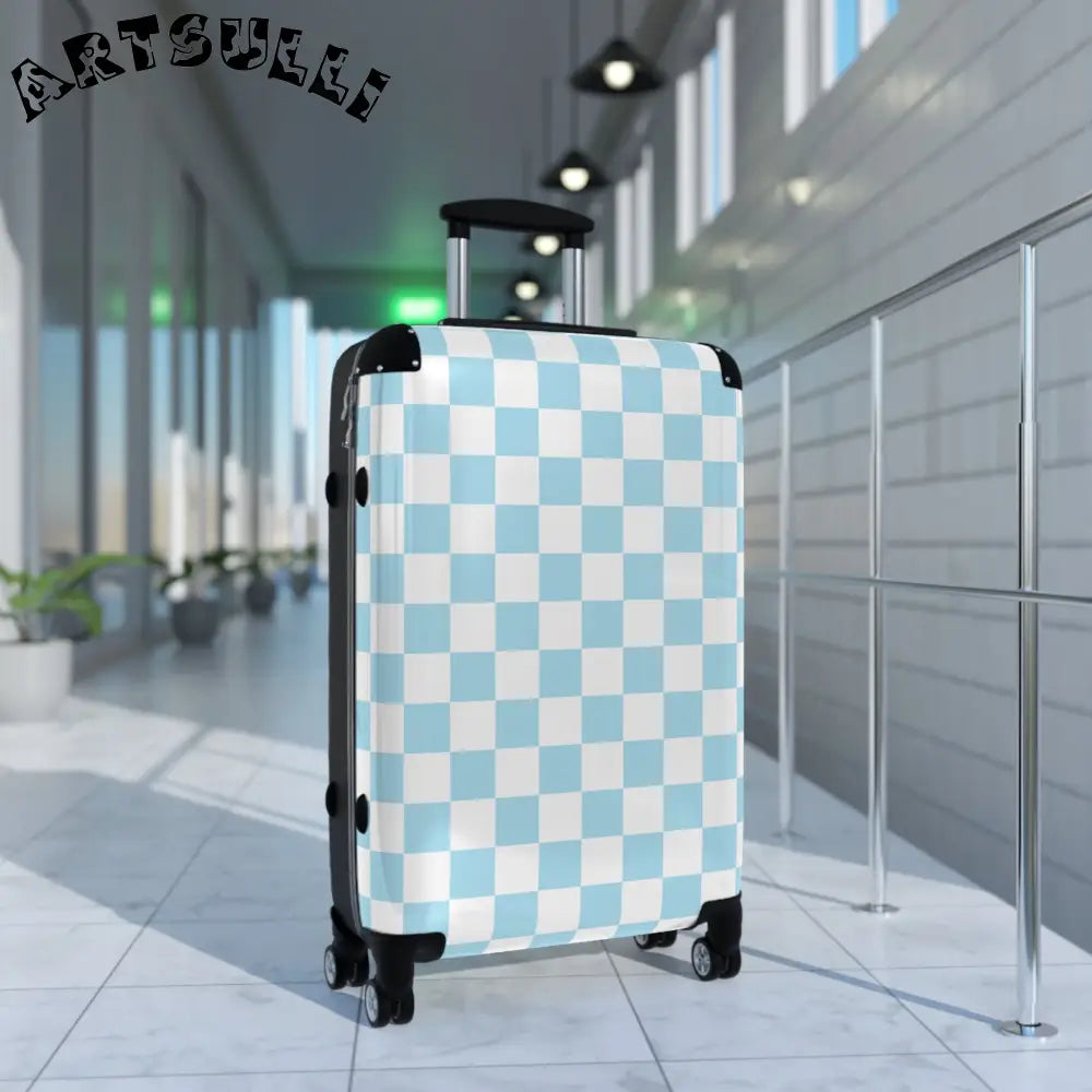 JAKKOUTTHEBXX Checkerboard Sky Blue Suitcase JAKKOUTTHEBXX Artsulli