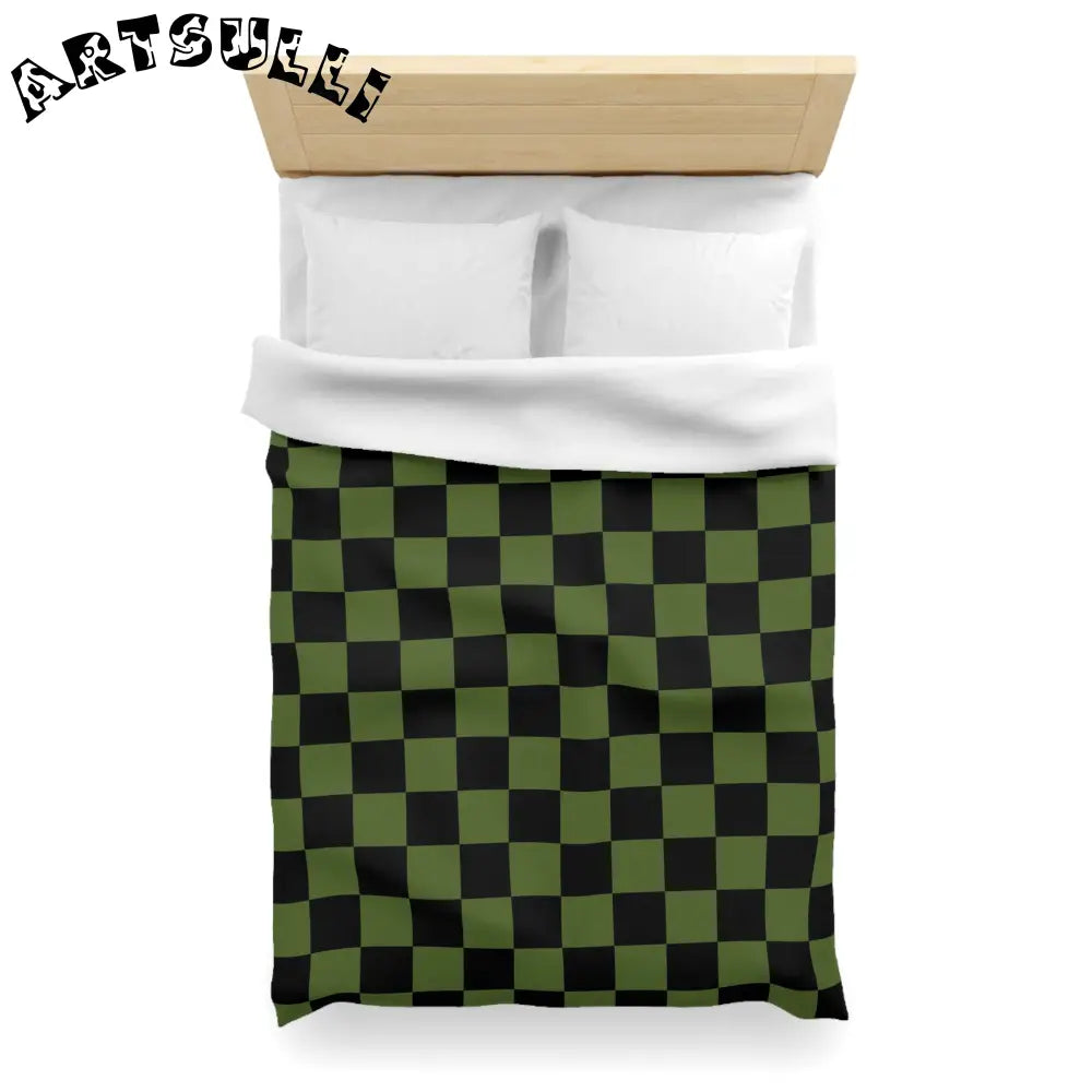 JAKKOUTTHEBXX Checkerboard Olive Green and Black Microfiber Duvet