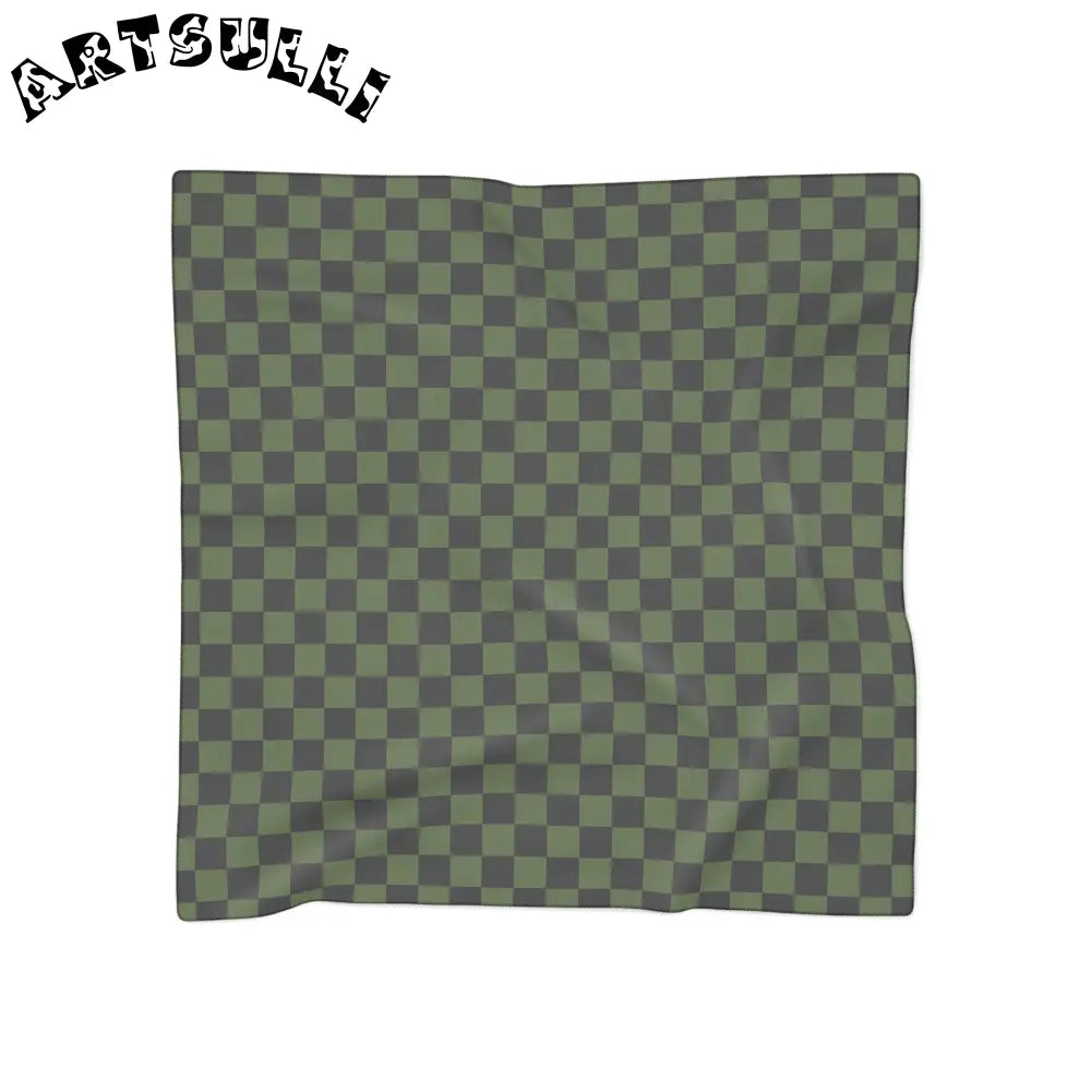 JAKKOUTTHEBXX Checkerboard II Olive Green and Black Poly Scarf