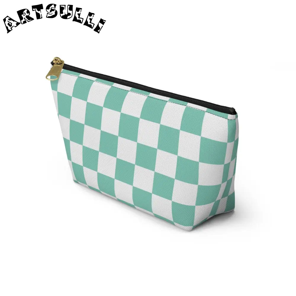 JAKKOUTTHEBXX Checkerboard Light Green Accessory Pouch w T-bottom