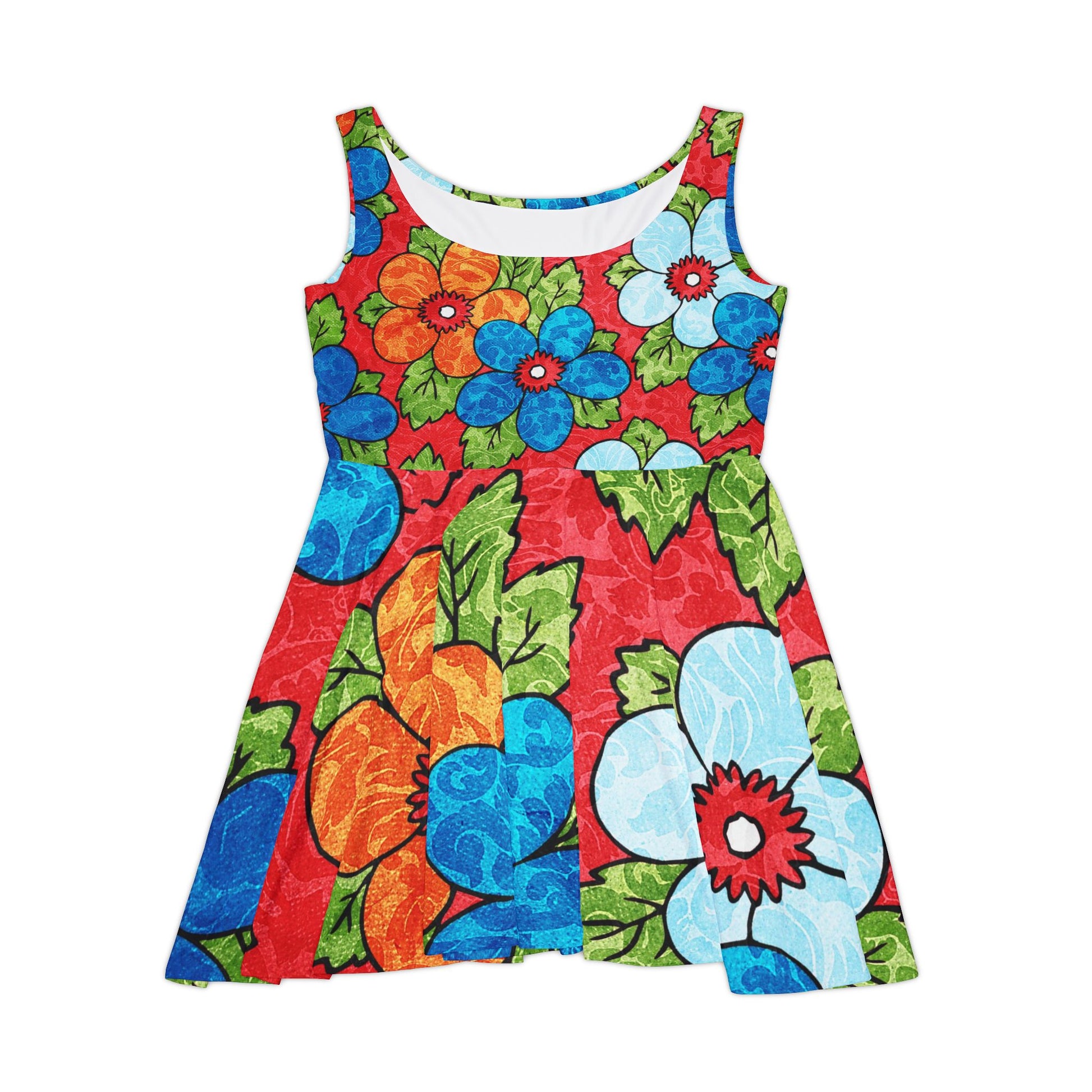 Groovy Yellow Floral Kl II Groovy Red Floral Kl Women's Skater Dress (AOP), Artsulli - Art is Long, Life is Short, All Over Prints, Size, XS, , , , , 33763824845736589398