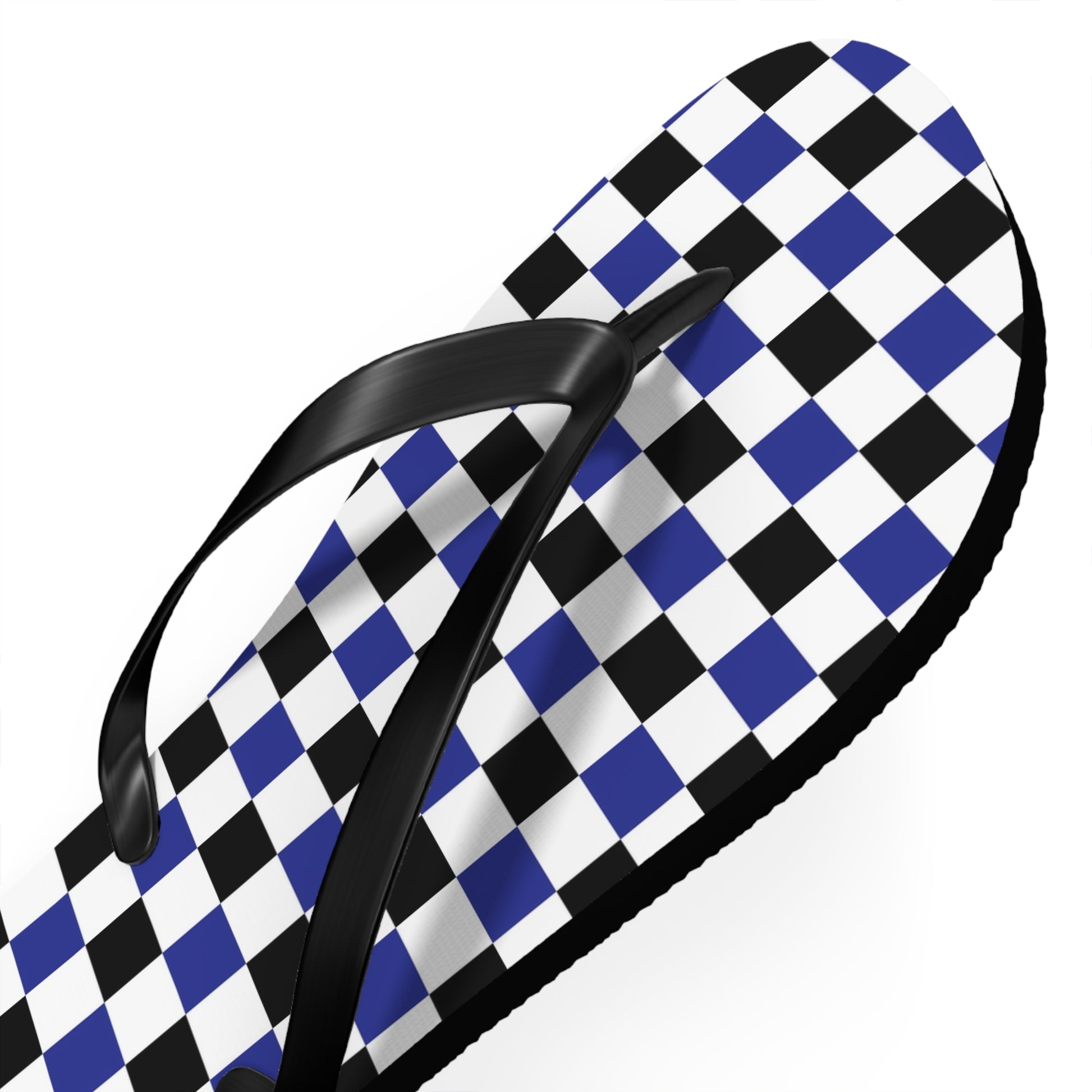 Checkerboard Blue White and Black Flip Flops, Artsulli - Art is Long, Life is Short, Shoes, , , , , , , 