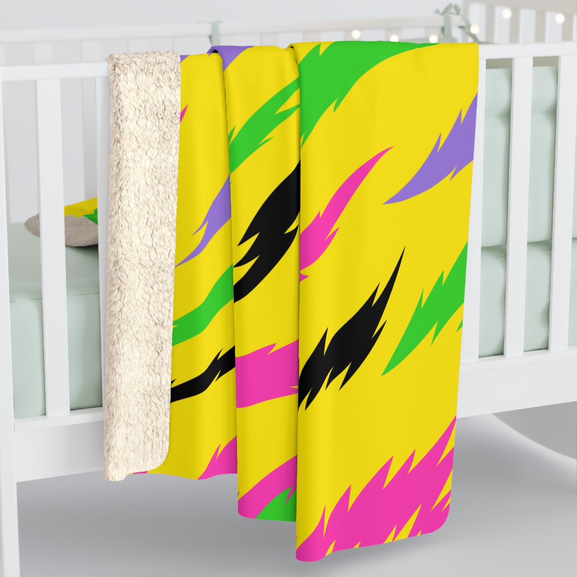 Retro Psychedelic Tiger Stripes Yellow Sherpa Fleece Blanket, Artsulli - Art is Long, Life is Short, Home Decor, , , , , , , 