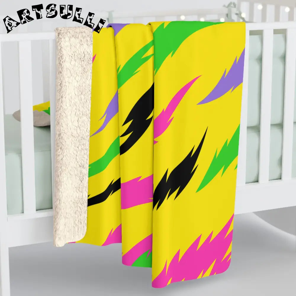 JAKKOUTTHEBXX Retro Psychedelic Tiger Stripes Yellow Sherpa Fleece