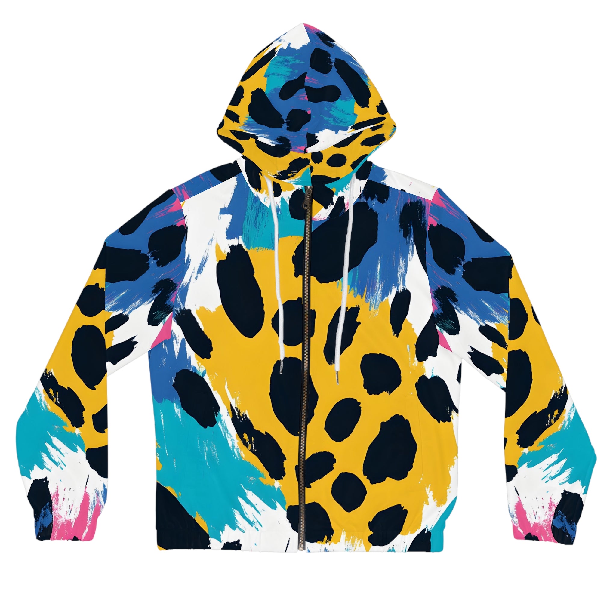 Leopard Print x Paint Brush Strokes Multi-Color Women’s Full-Zip Hoodie (AOP), Artsulli - Art is Long, Life is Short, All Over Prints, Size, XS, Color, White, , , 32975730753164019662