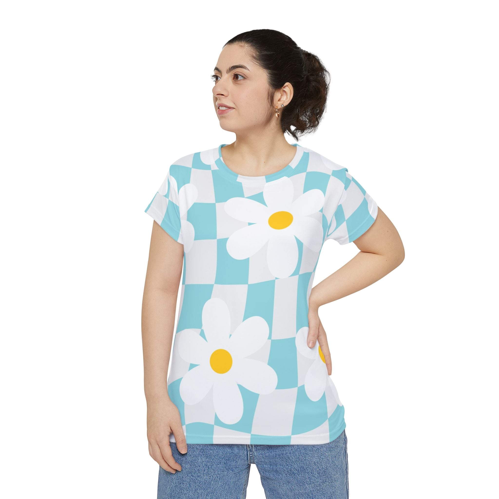 Trippy Check Garden Women's Short Sleeve Shirt (AOP), Artsulli - Art is Long, Life is Short, All Over Prints, , , , , , , 