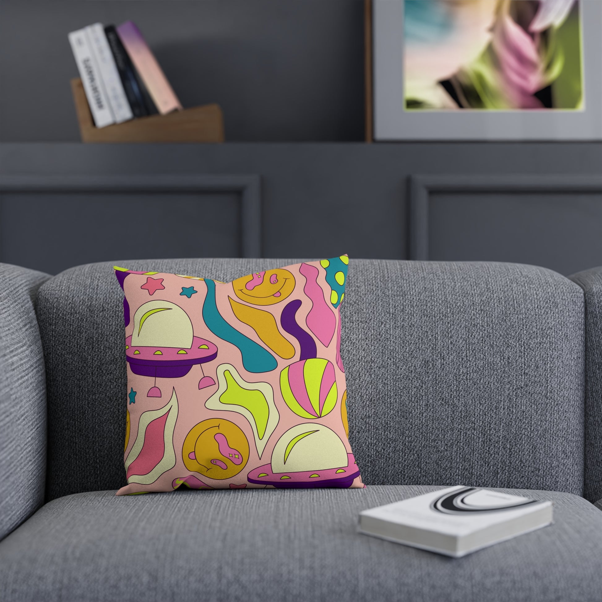 Trippy Spaceships Pink Cushion, Artsulli - Art is Long, Life is Short, Home Decor, , , , , , , 