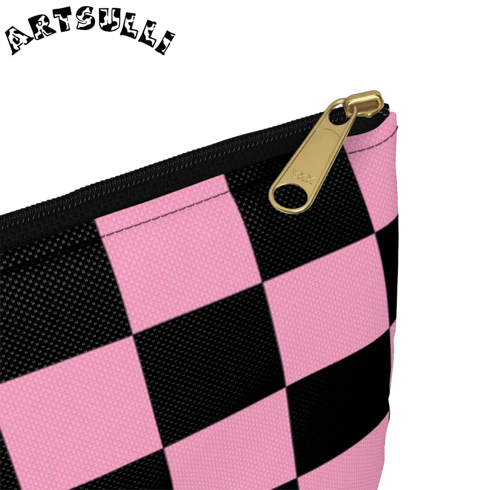 JAKKOUTTHEBXX Checkerboard Black and Pink Accessory Pouch