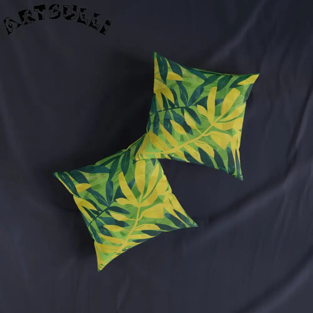 JAKKOUTTHEBXX Tropical Leaf Faux Suede Square Pillow JAKKOUTTHEBXX