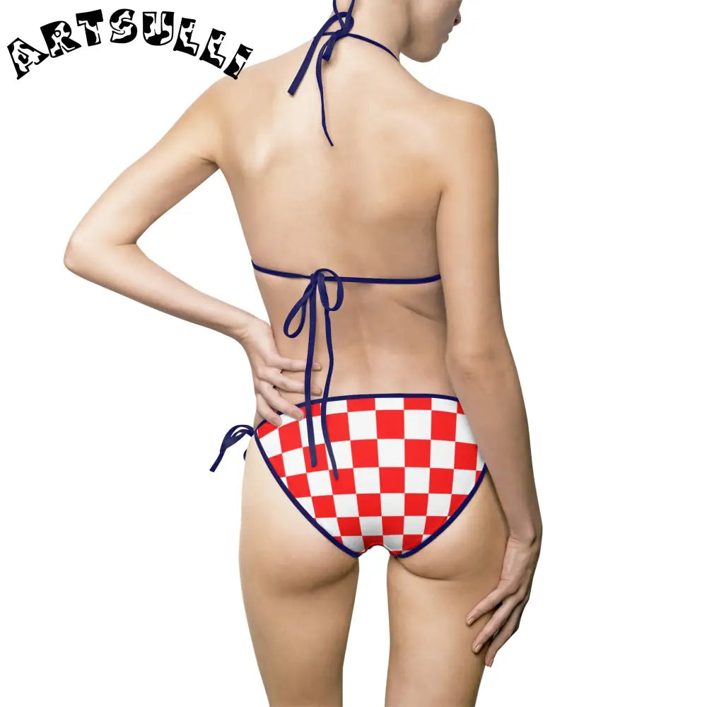 JAKKOUTTHEBXX Checkerboard Red and White Women’s Bikini Swimsuit