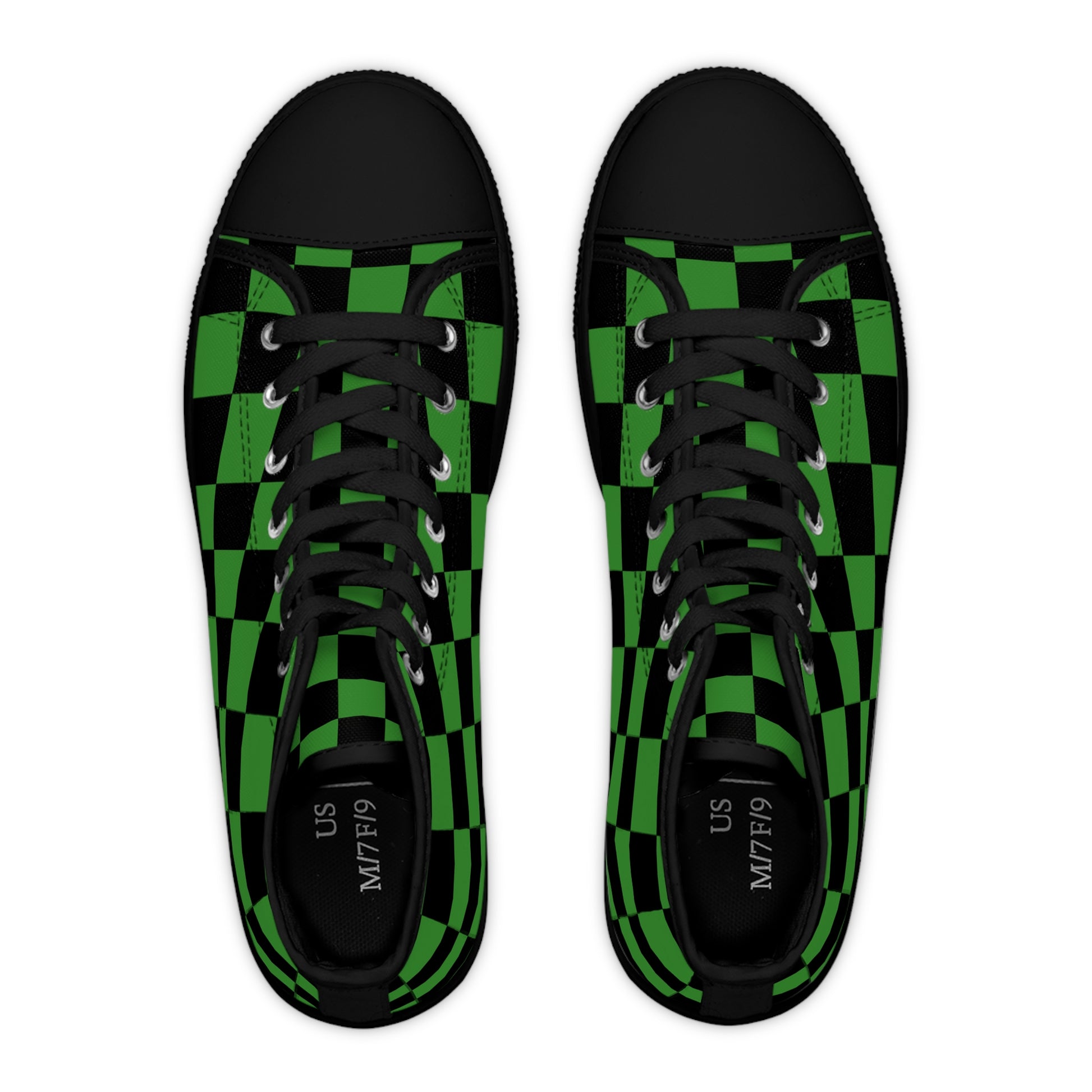 Checkerboard Green and Black Women's High Top Sneakers, Artsulli - Art is Long, Life is Short, Shoes, , , , , , , 