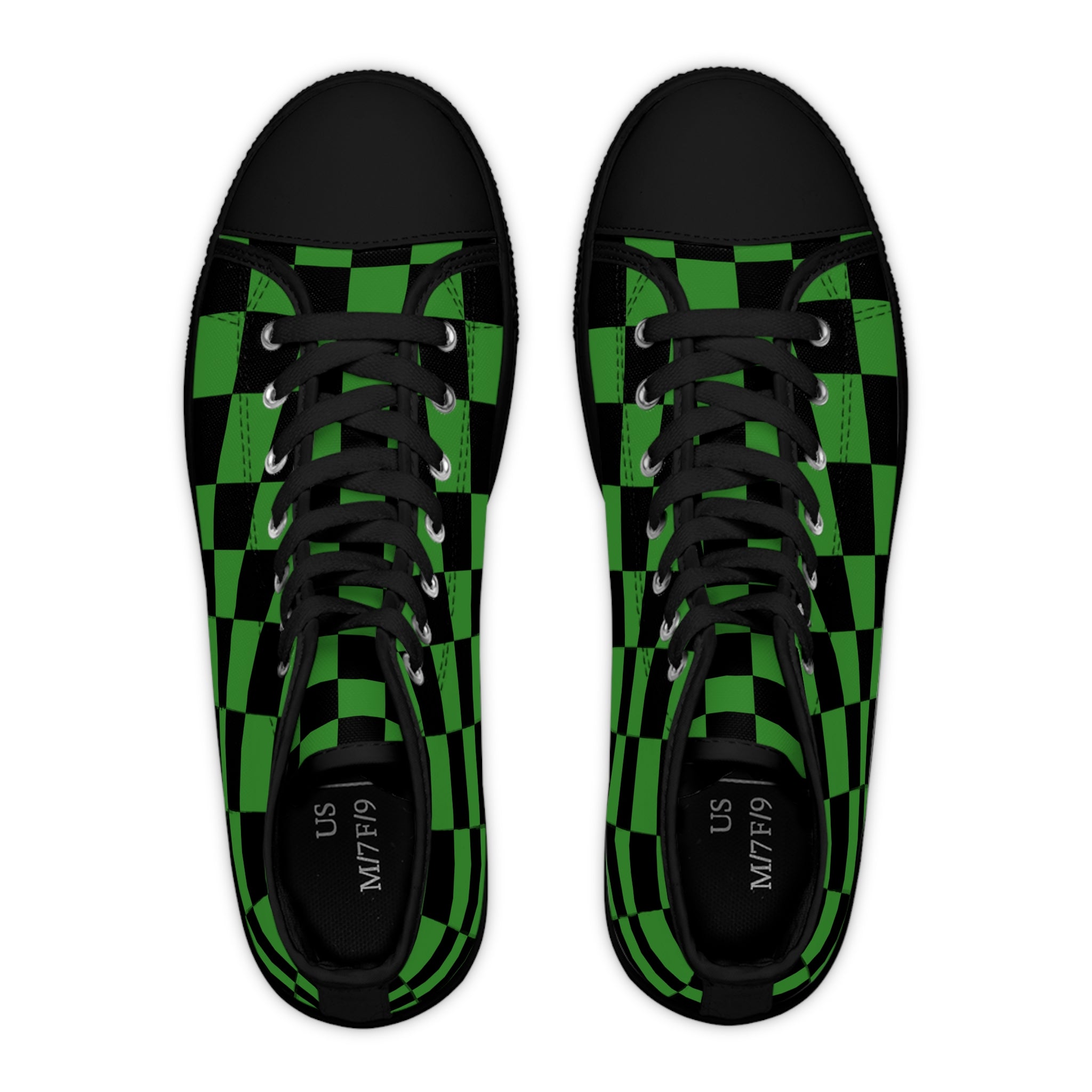 Checkerboard Green and Black Women's High Top Sneakers, Artsulli - Art is Long, Life is Short, Shoes, , , , , , , 