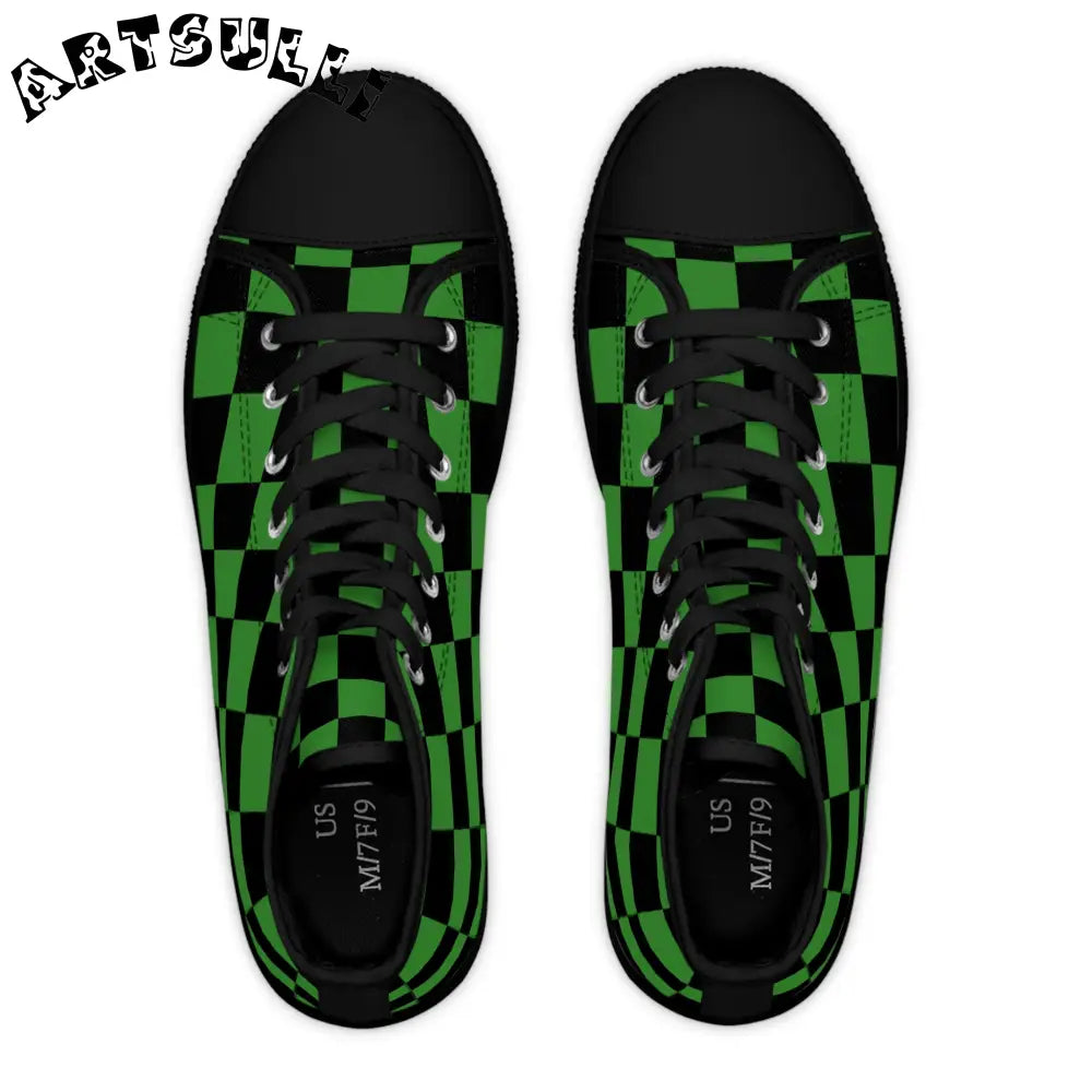 JAKKOUTTHEBXX Checkerboard Green and Black Women’s High Top Sneakers
