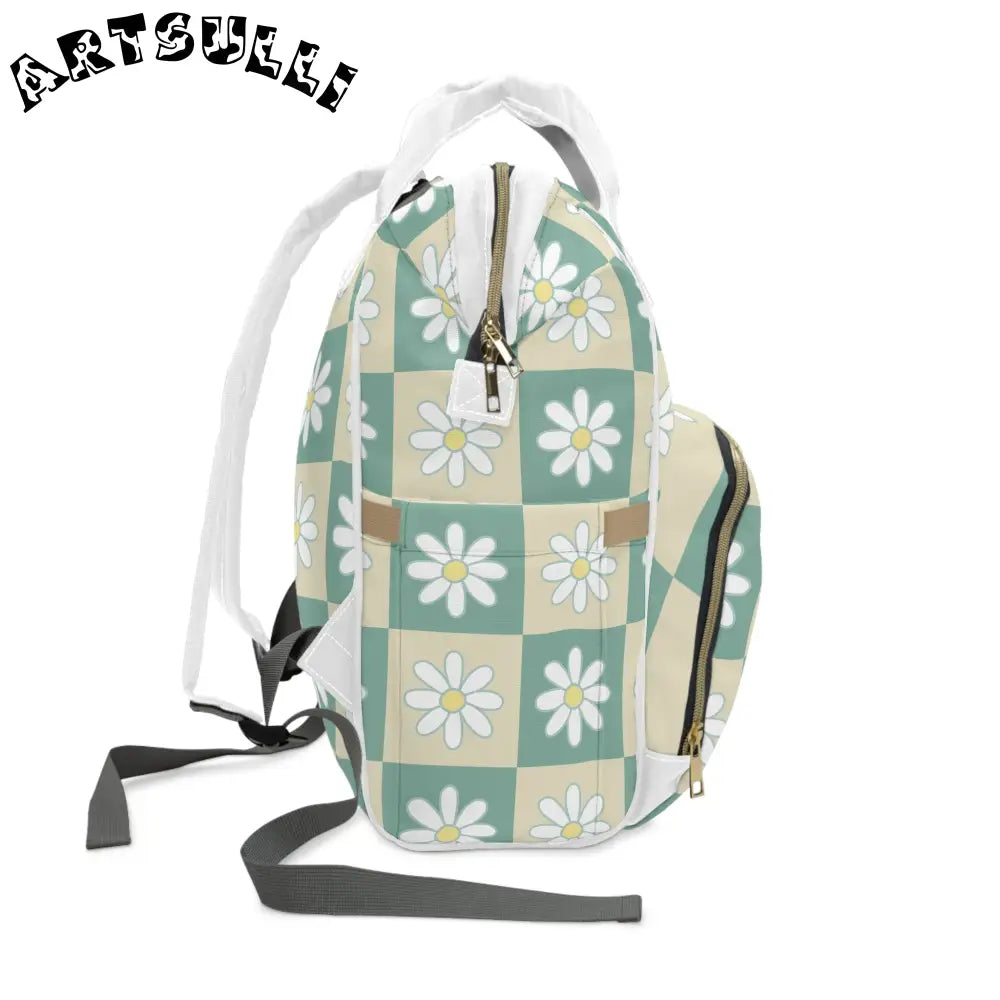 JAKKOUTTHEBXX Retro Daisy Checkerboard Green and Tan Multifunctional